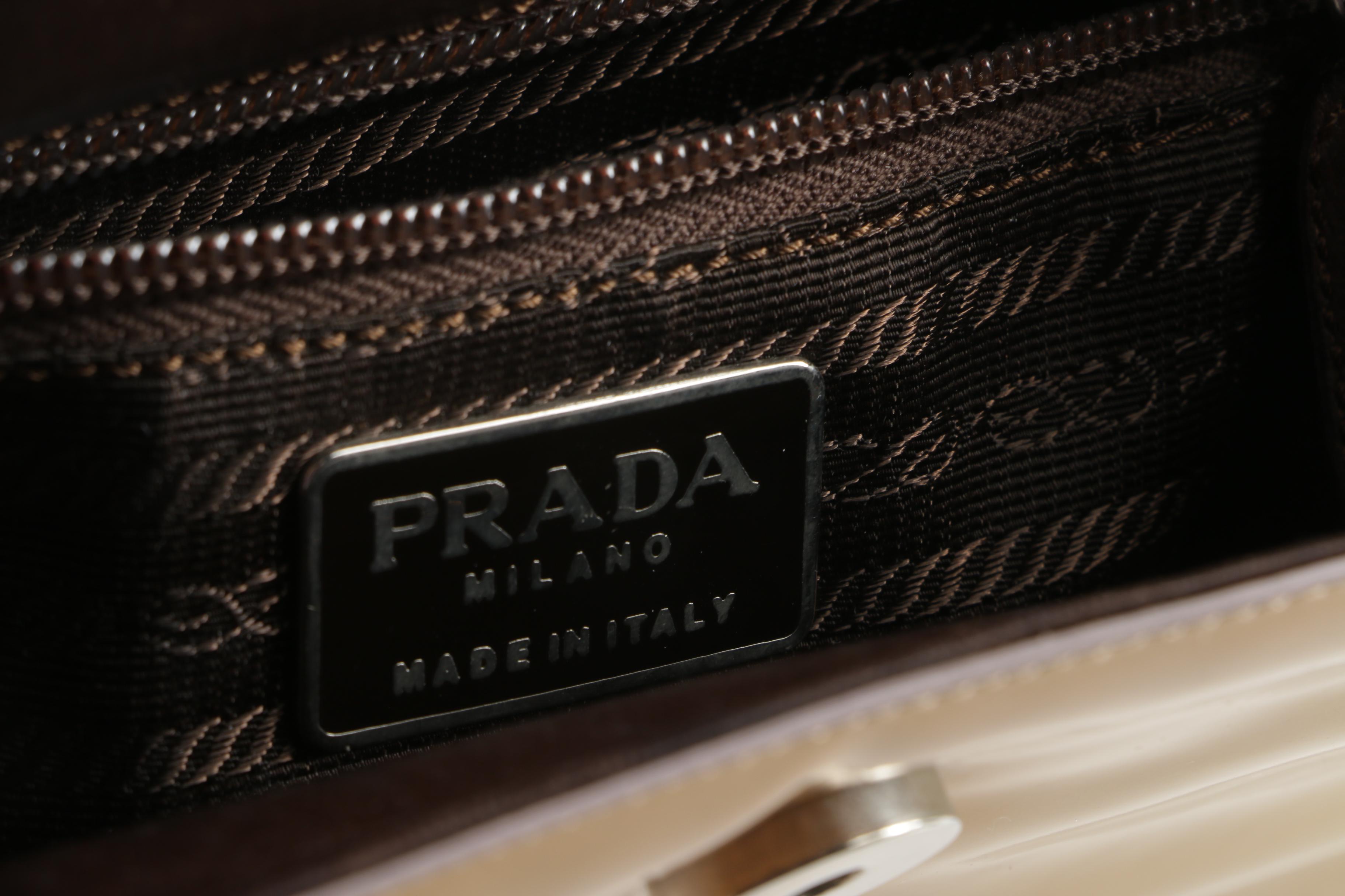 Prada Camel Patent Leather Top Handle Mini Bag, Vintage