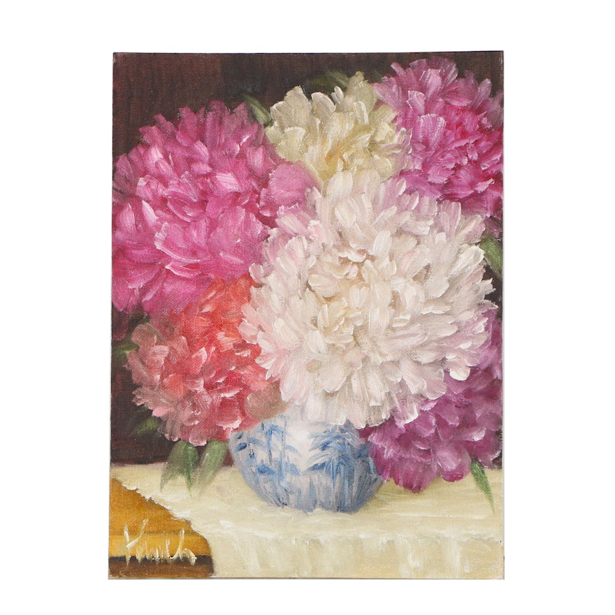 Thuthuy Tran Oil Painting "Peonies in Late December"