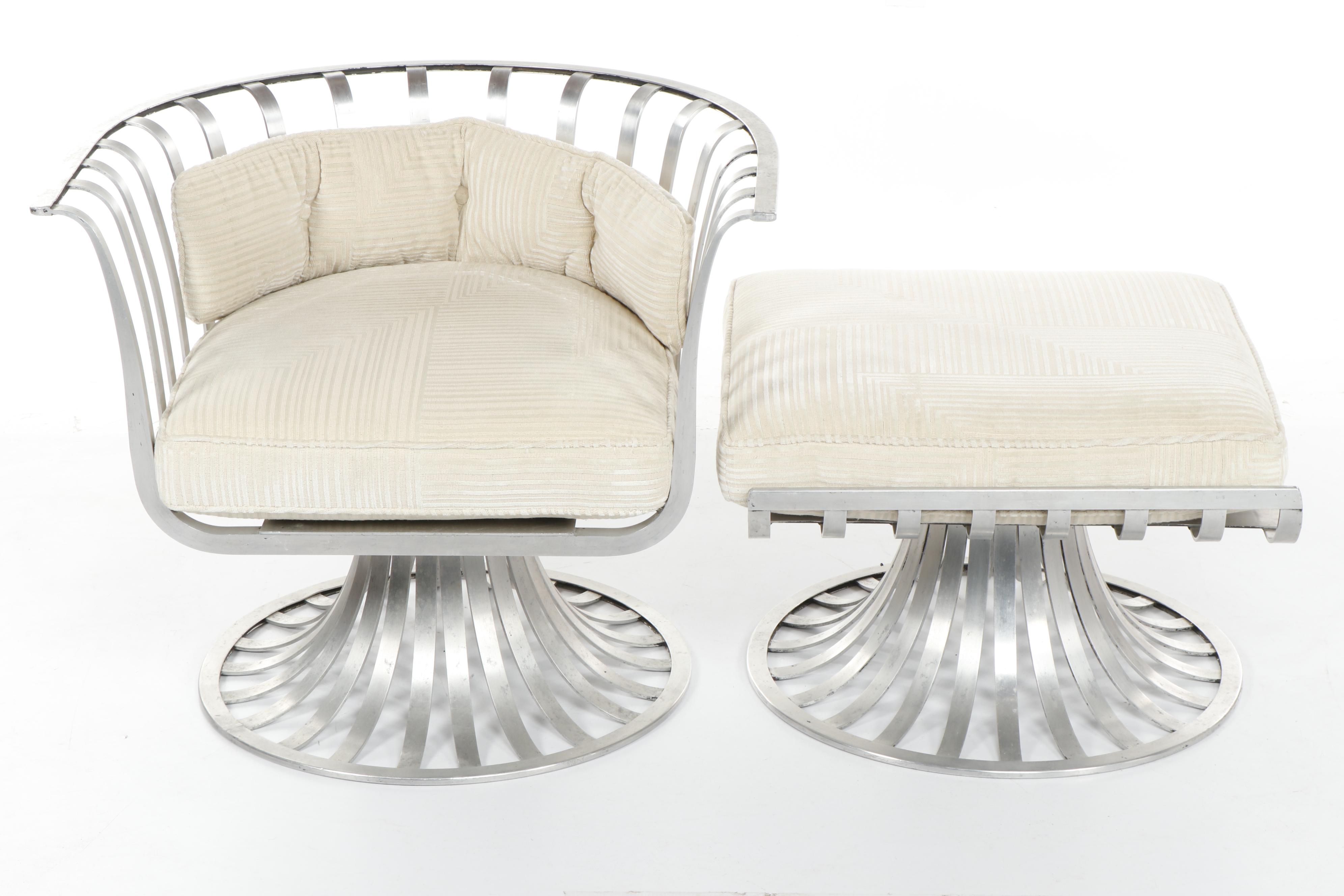 Russell Woodard Modern Aluminum Chair and Ottoman, 1960s