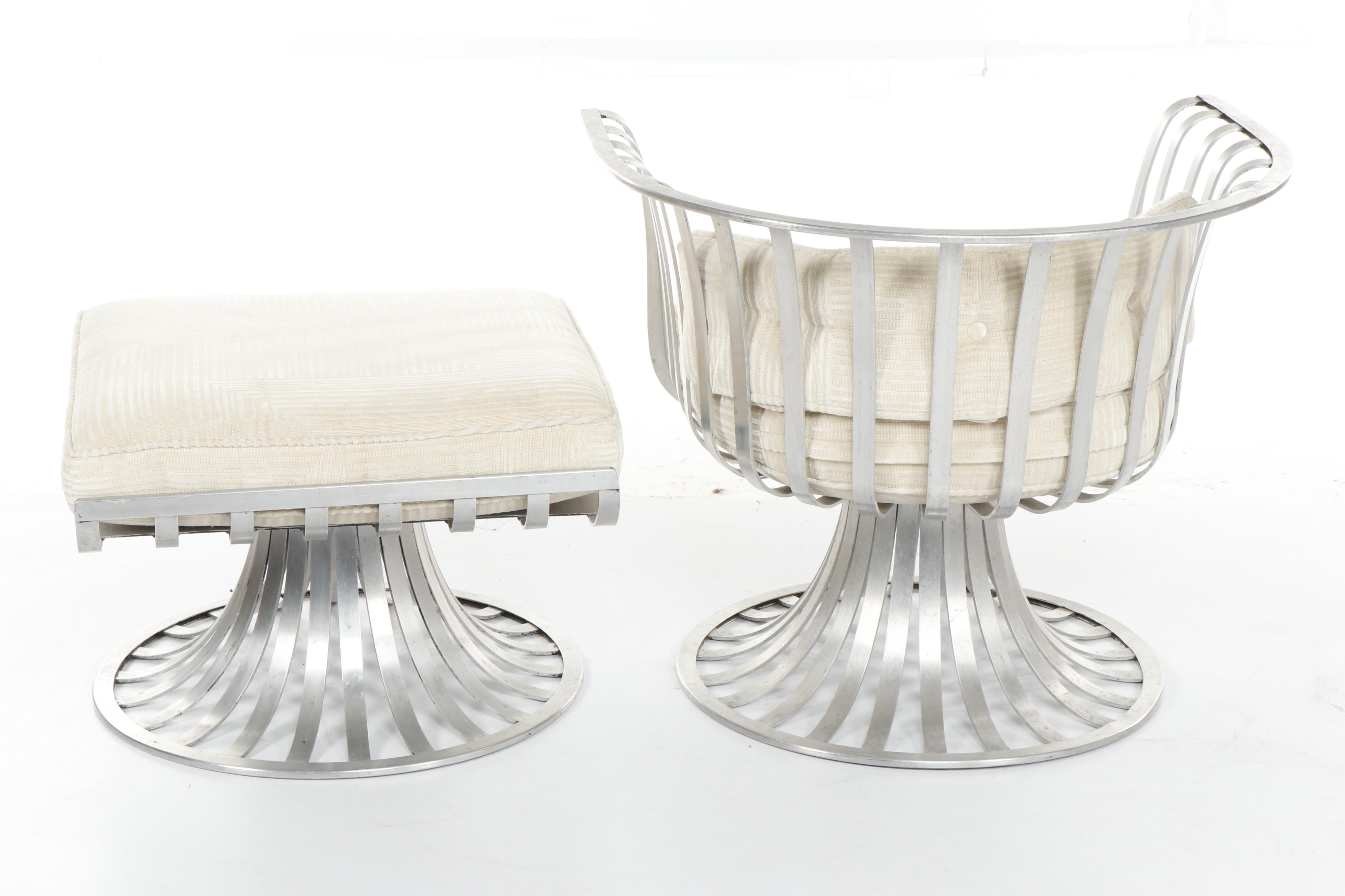 Russell Woodard Modern Aluminum Chair and Ottoman, 1960s