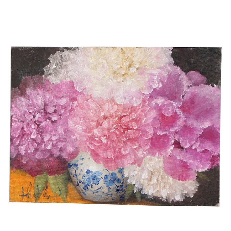 Thuthuy Tran Oil Painting "Peonies and Orchids"