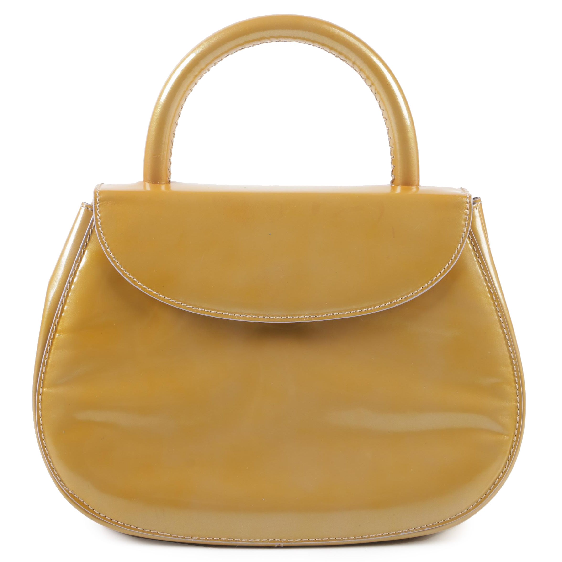 Prada Camel Patent Leather Top Handle Mini Bag, Vintage