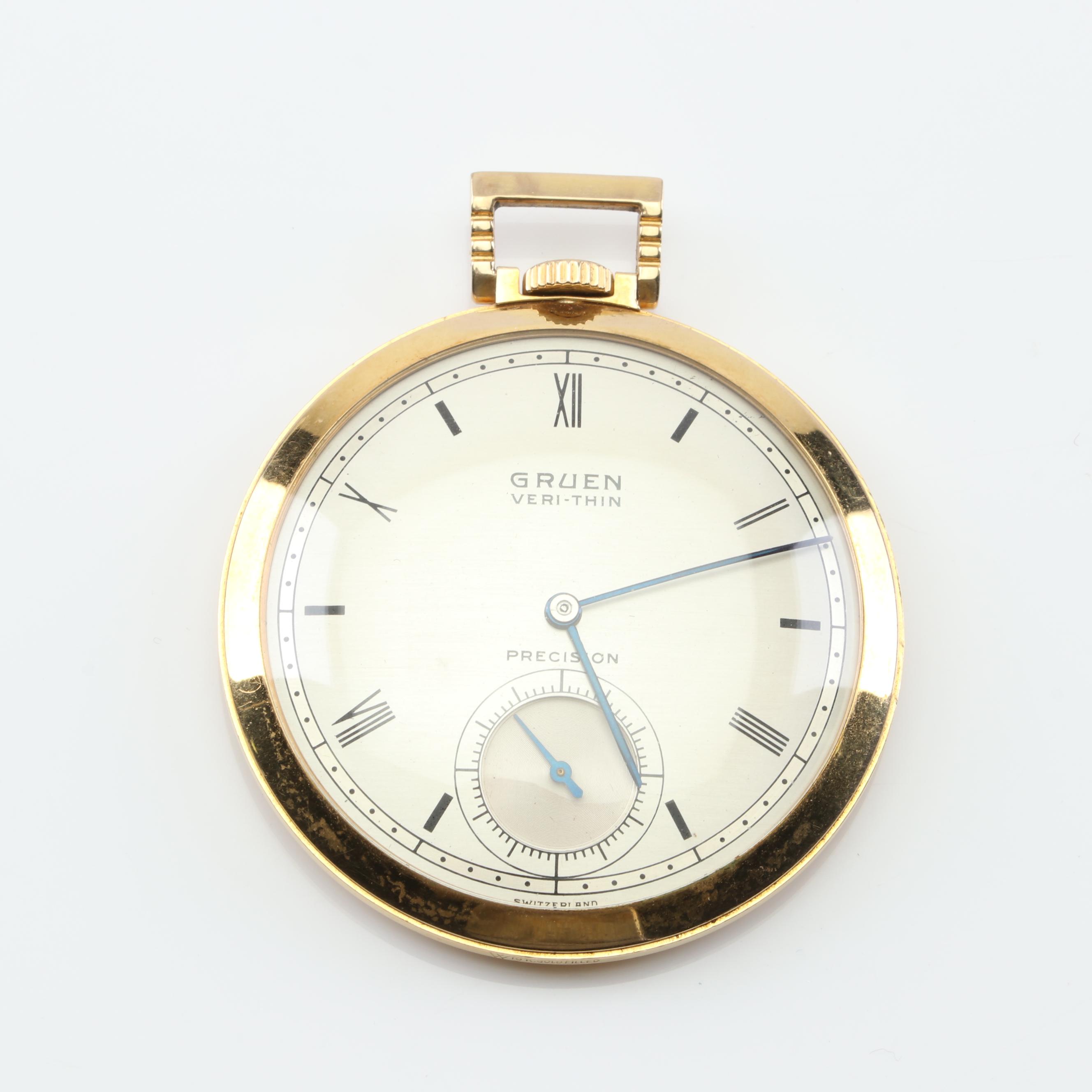 Gruen Watch Co. Veri-Thin 10K Goldfilled Precision Pocket Watch