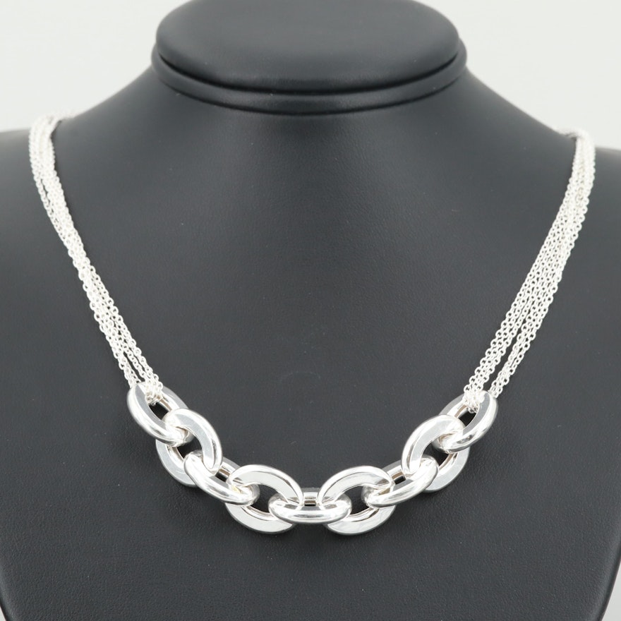 Sterling Silver Necklace with Cable Link Center Accent