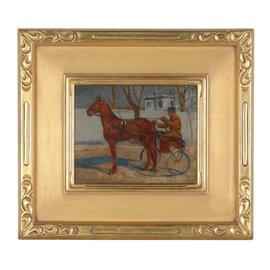 Harold G. Breul Early 20th Century Oil Painting of Horse and Sulky