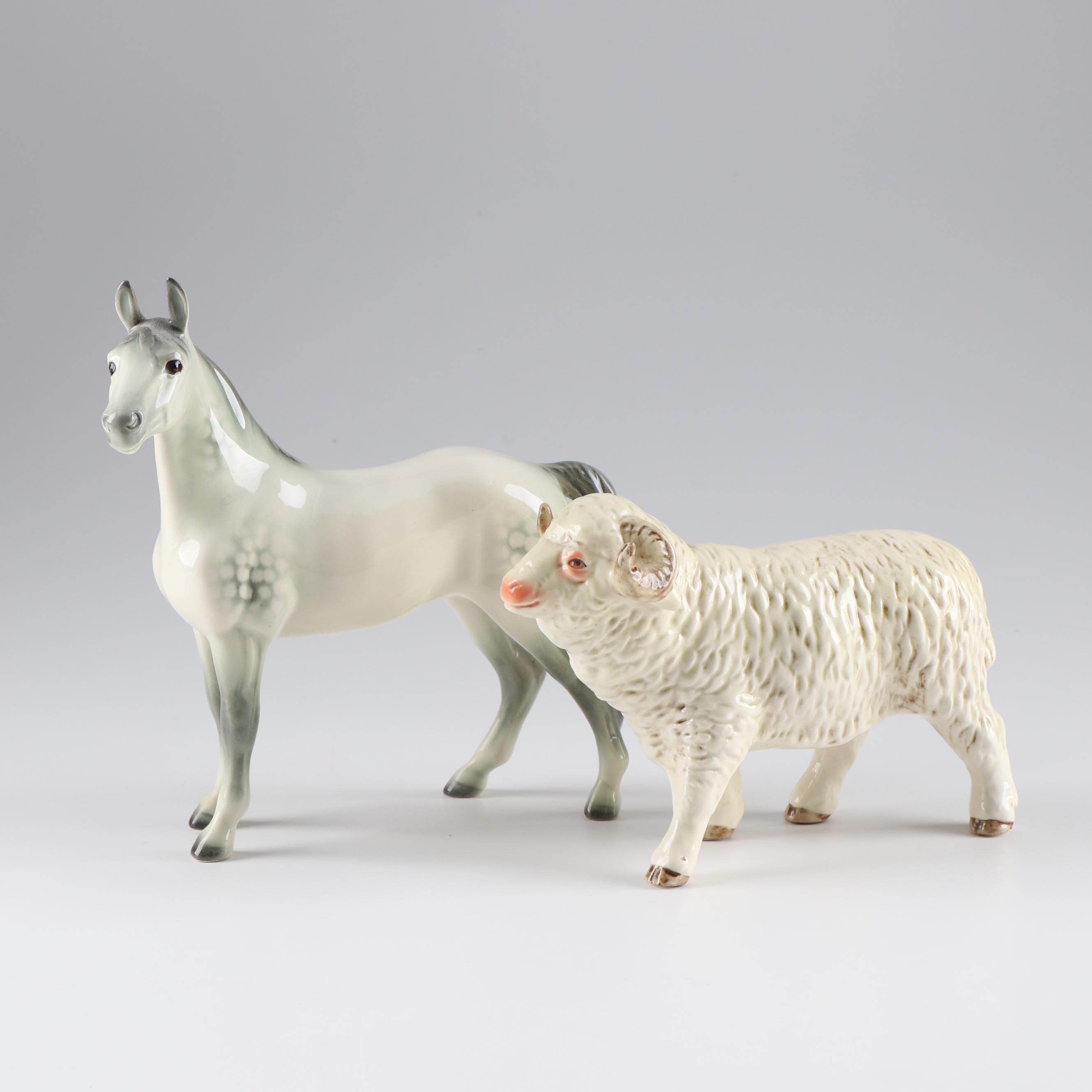 Goebel Porcelain Horse and Ram Figurines