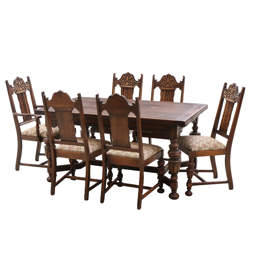 Jacobean Revival Style Oak Dining Set, Early 20th Century