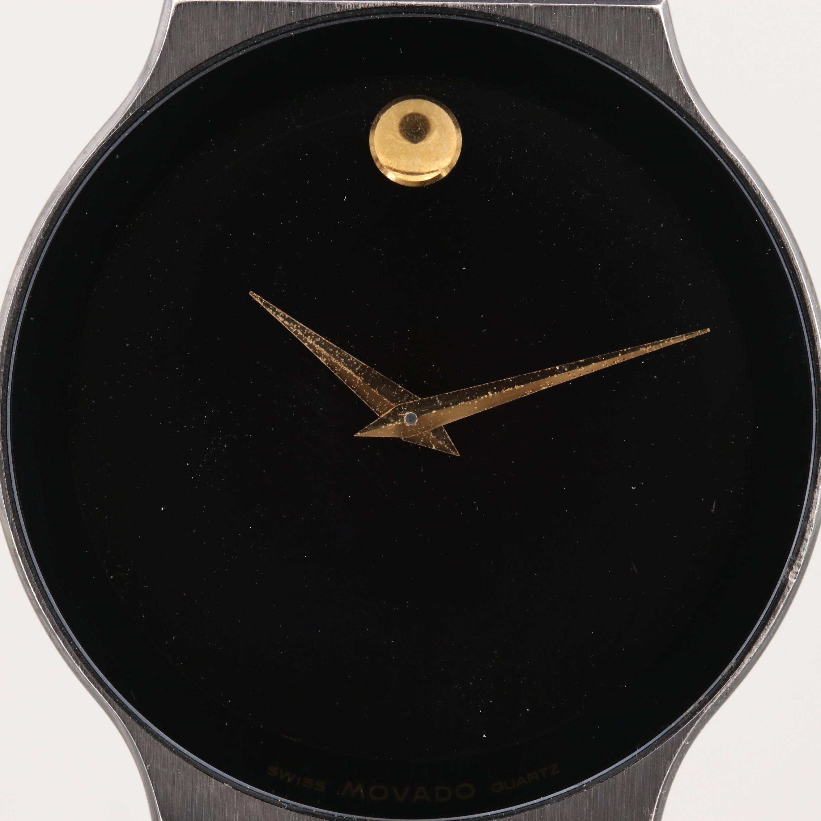 Vintage Movado Museum Ultra Thin Stainless Steel and Black PVD Quartz Watch