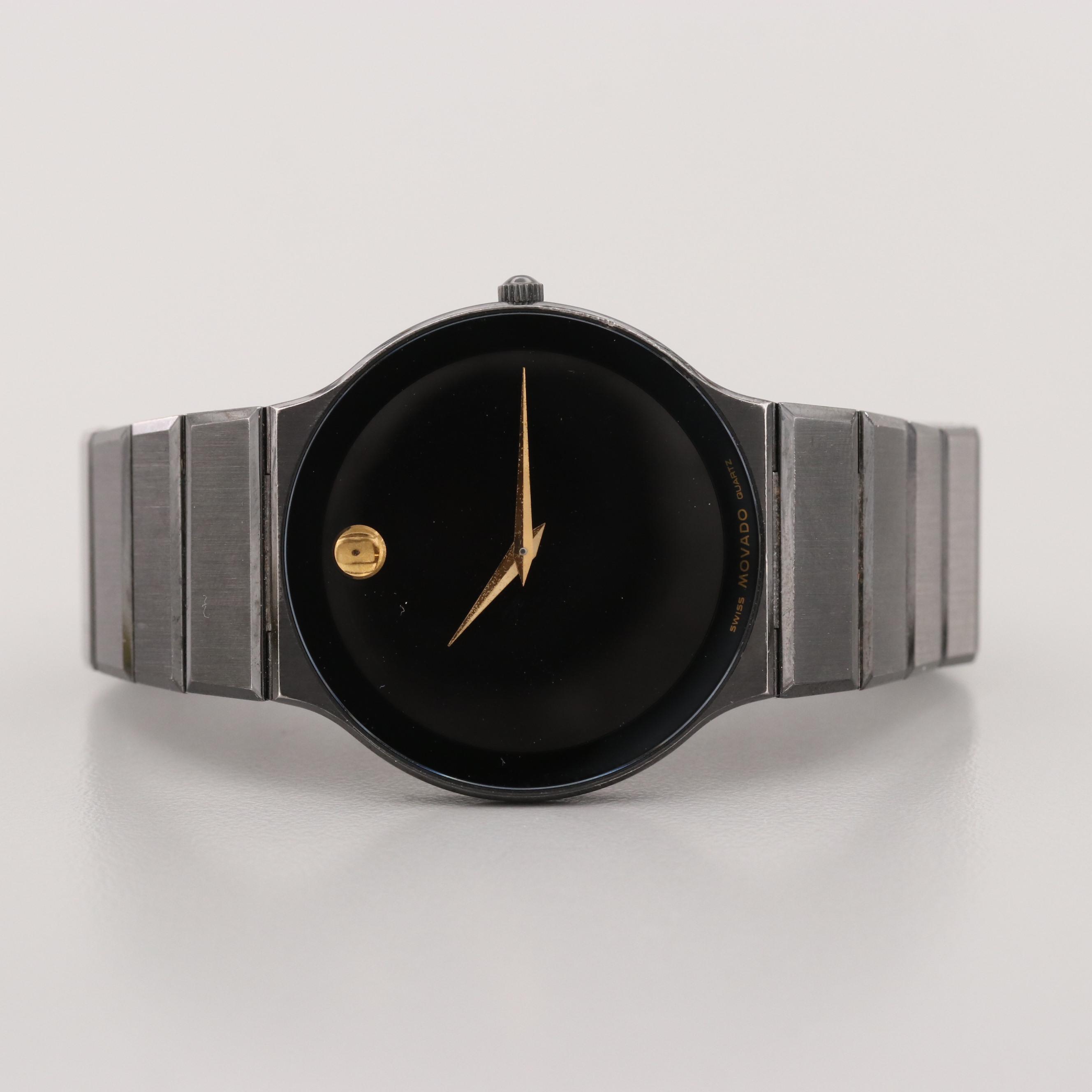 Vintage Movado Museum Ultra Thin Stainless Steel and Black PVD Quartz Watch