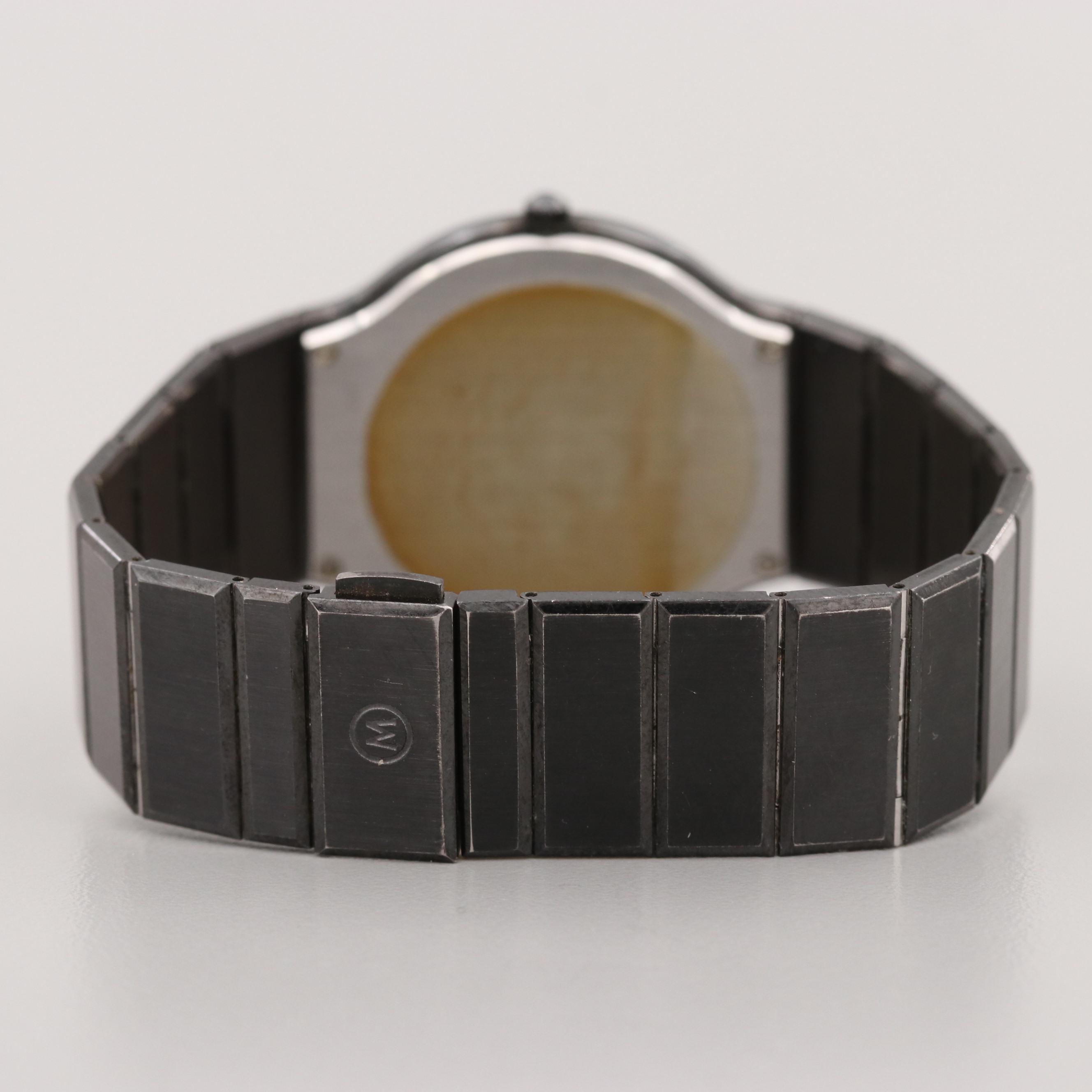 Vintage Movado Museum Ultra Thin Stainless Steel and Black PVD Quartz Watch