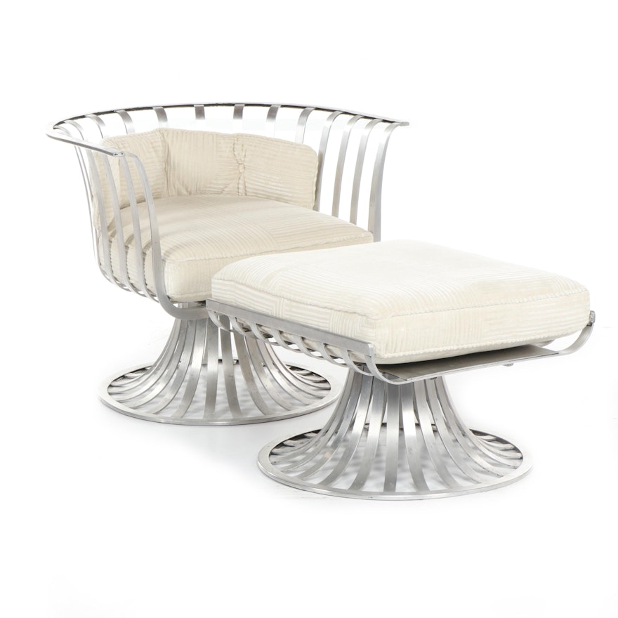 Russell Woodard Modern Aluminum Chair and Ottoman, 1960s