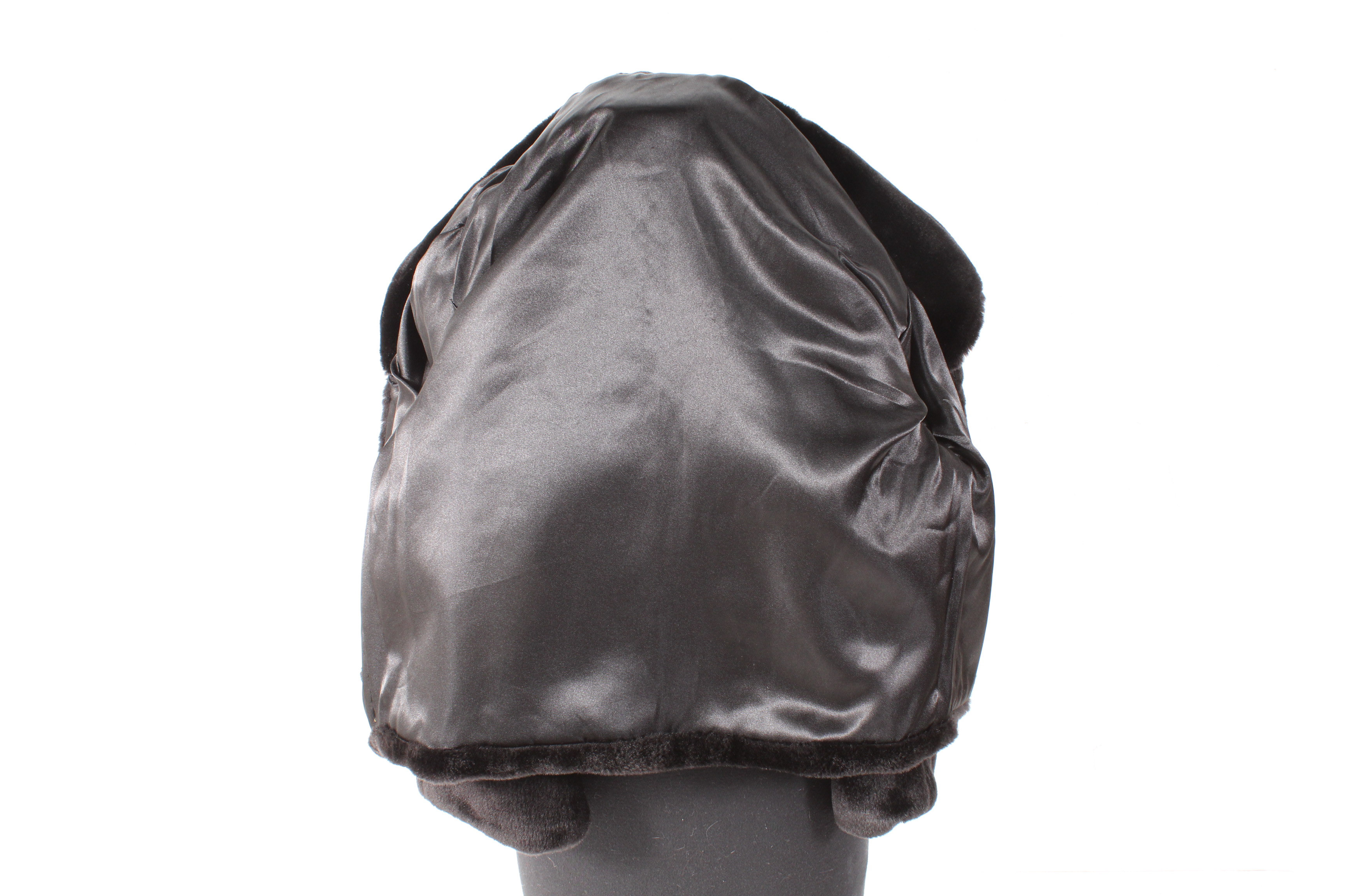 Black Faux Fur Jacket with Costume Brooch and Earrings