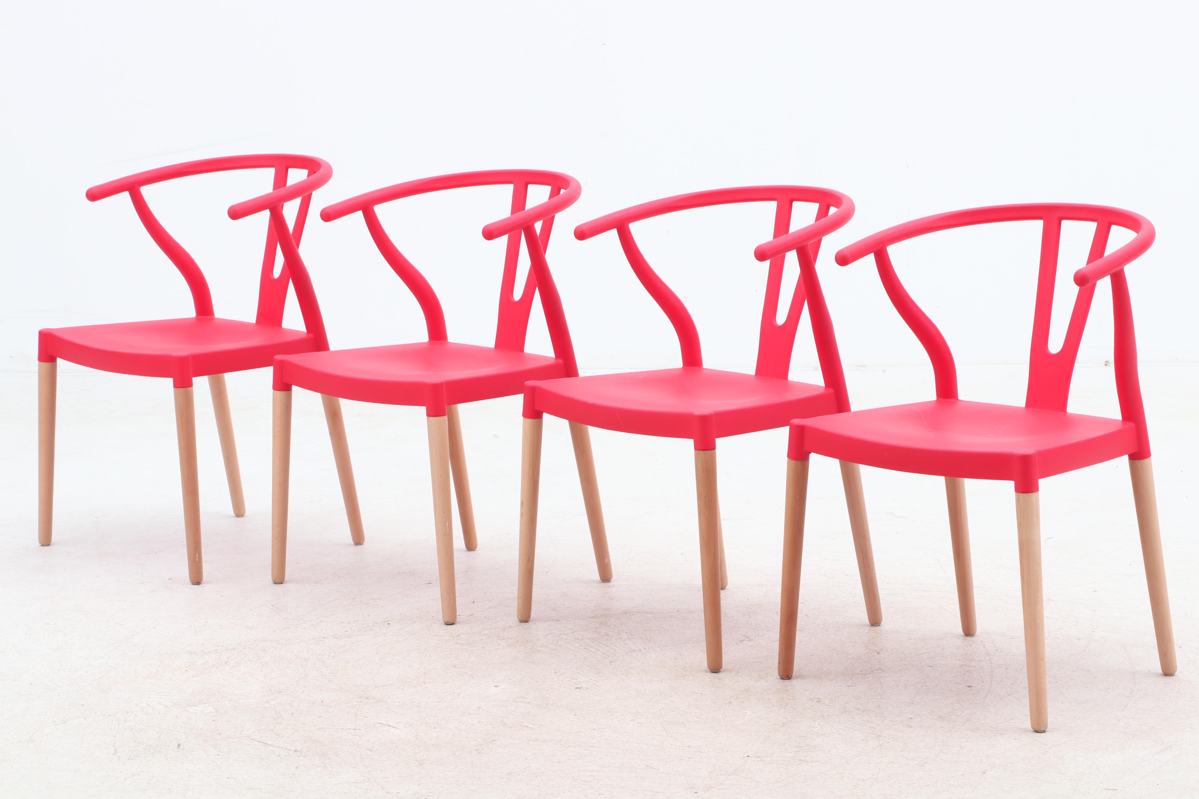 Hans Wegner Style Wishbone Chairs in Molded Plastic and Ash