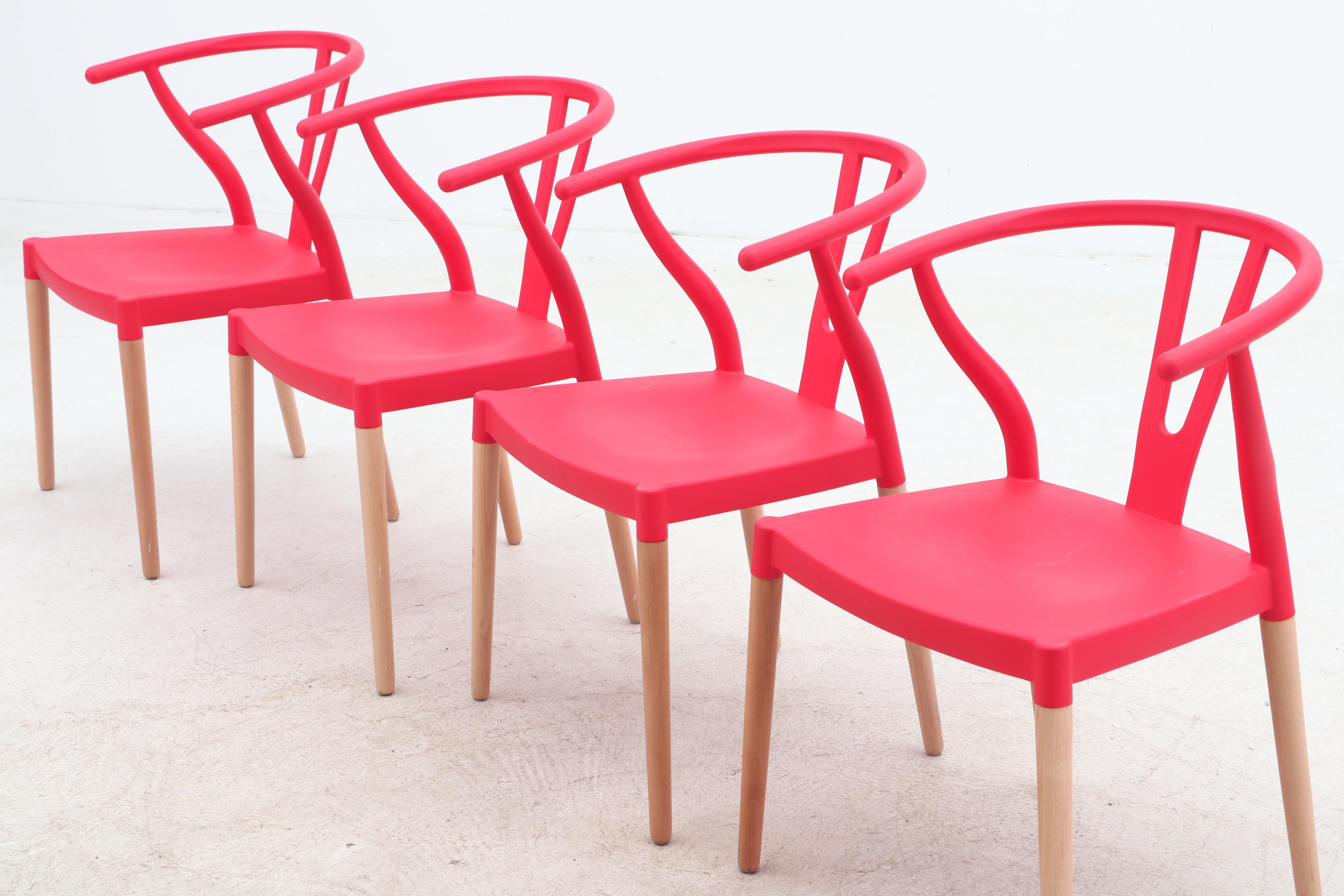 Hans Wegner Style Wishbone Chairs in Molded Plastic and Ash