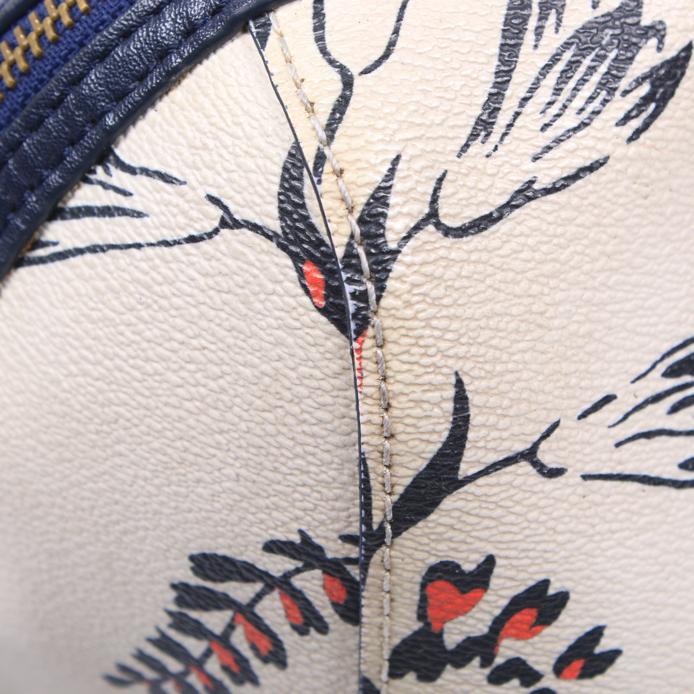 Tory Burch Kerrington Cape Coated Canvas and Navy Blue Leather Satchel