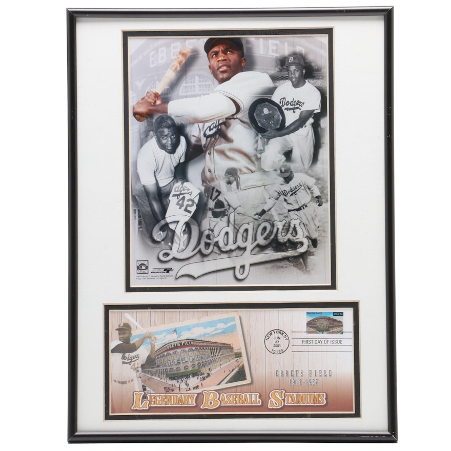 Framed Jackie Robinson and Ebbets Field Display