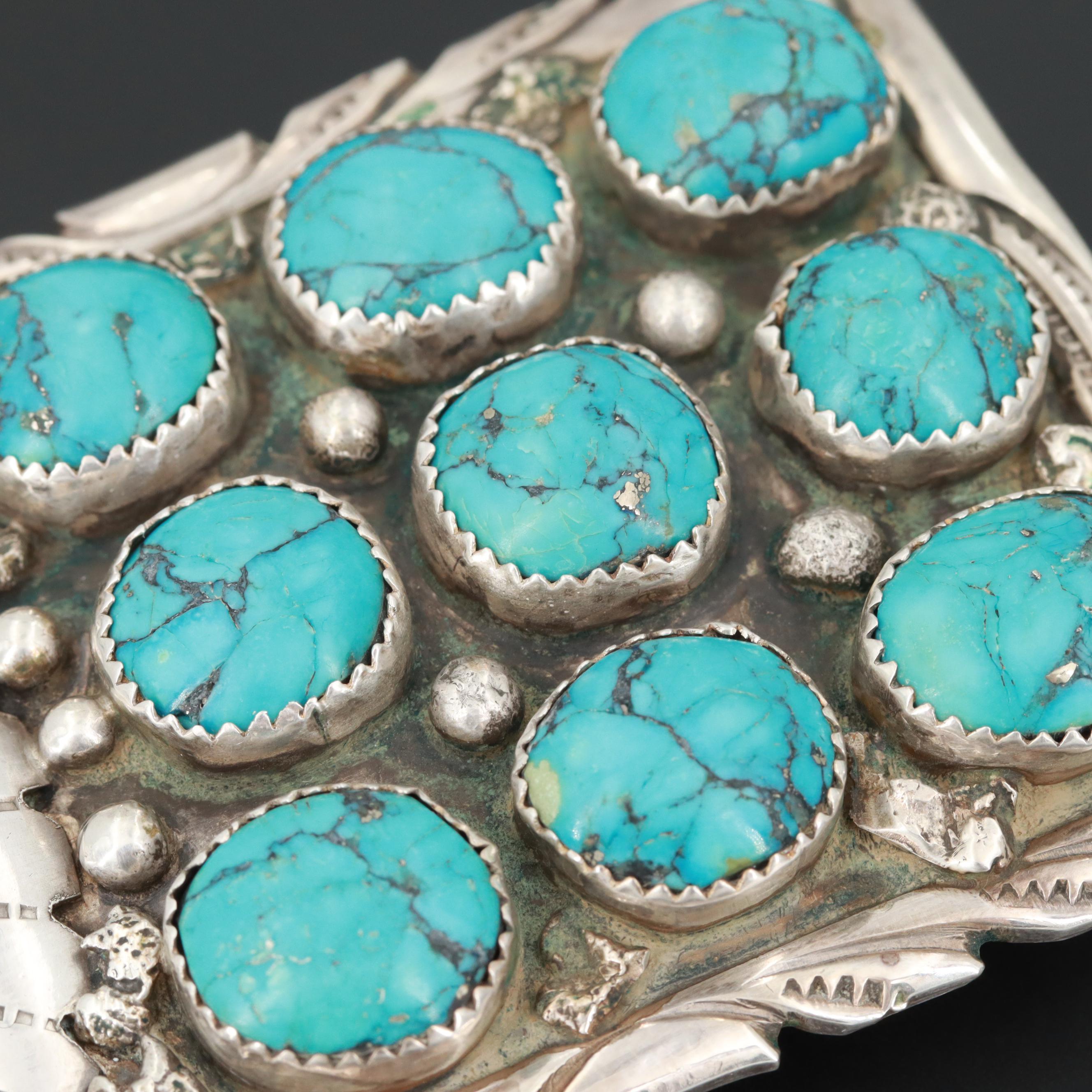 Caroline Tawangyaouma Hopi Sterling Silver Turquoise Belt Buckle