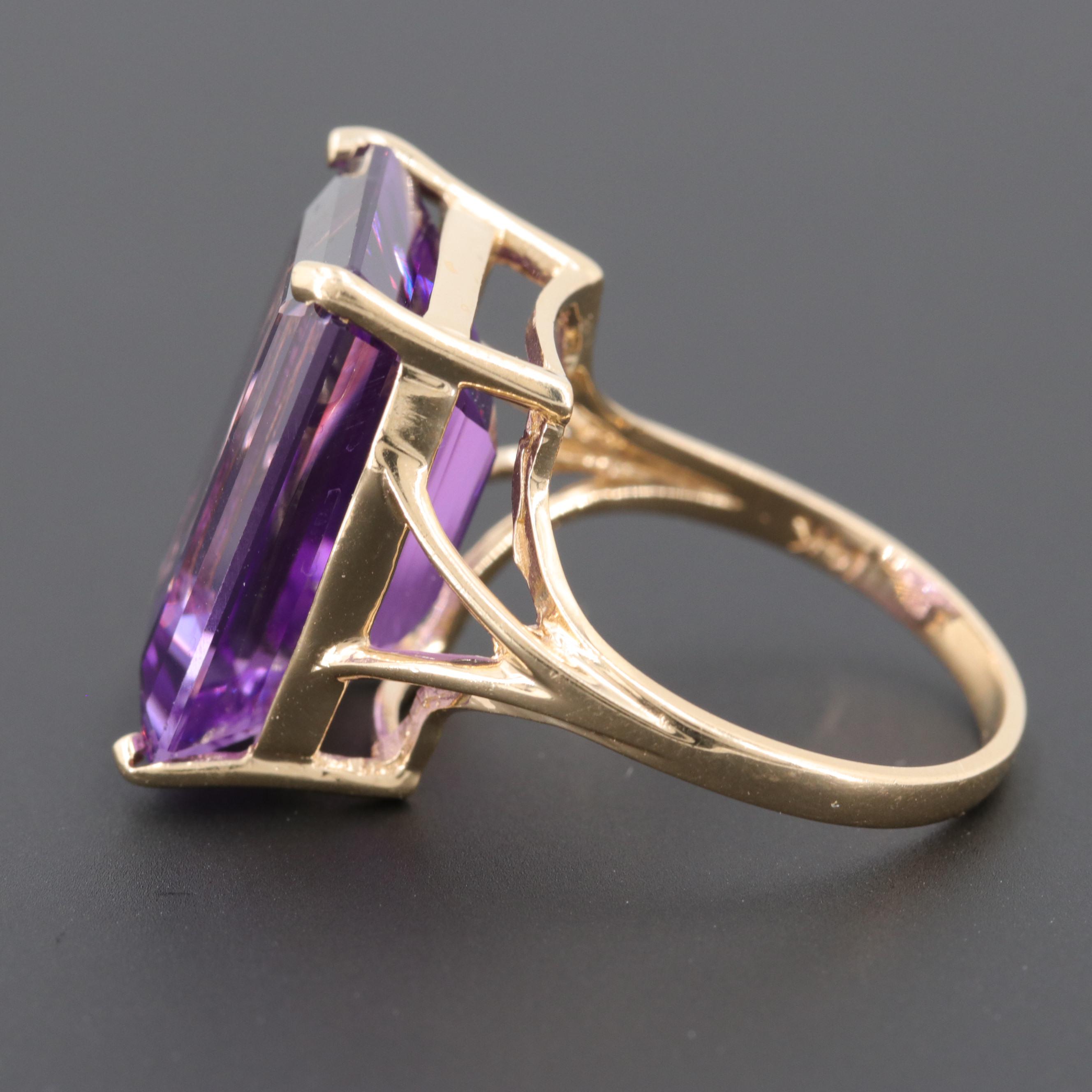 14K Yellow Gold 12.96 CT Amethyst Ring