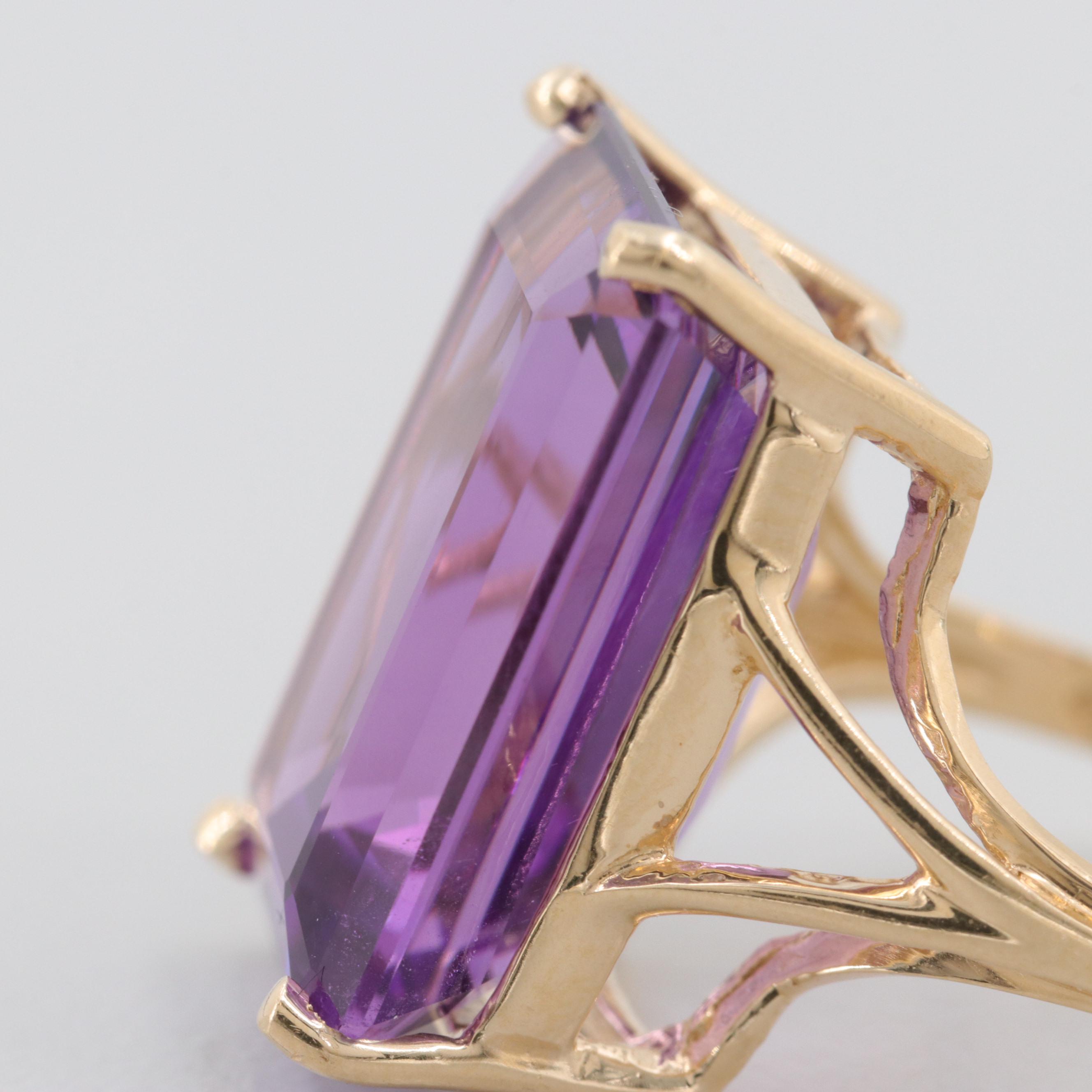 14K Yellow Gold 12.96 CT Amethyst Ring