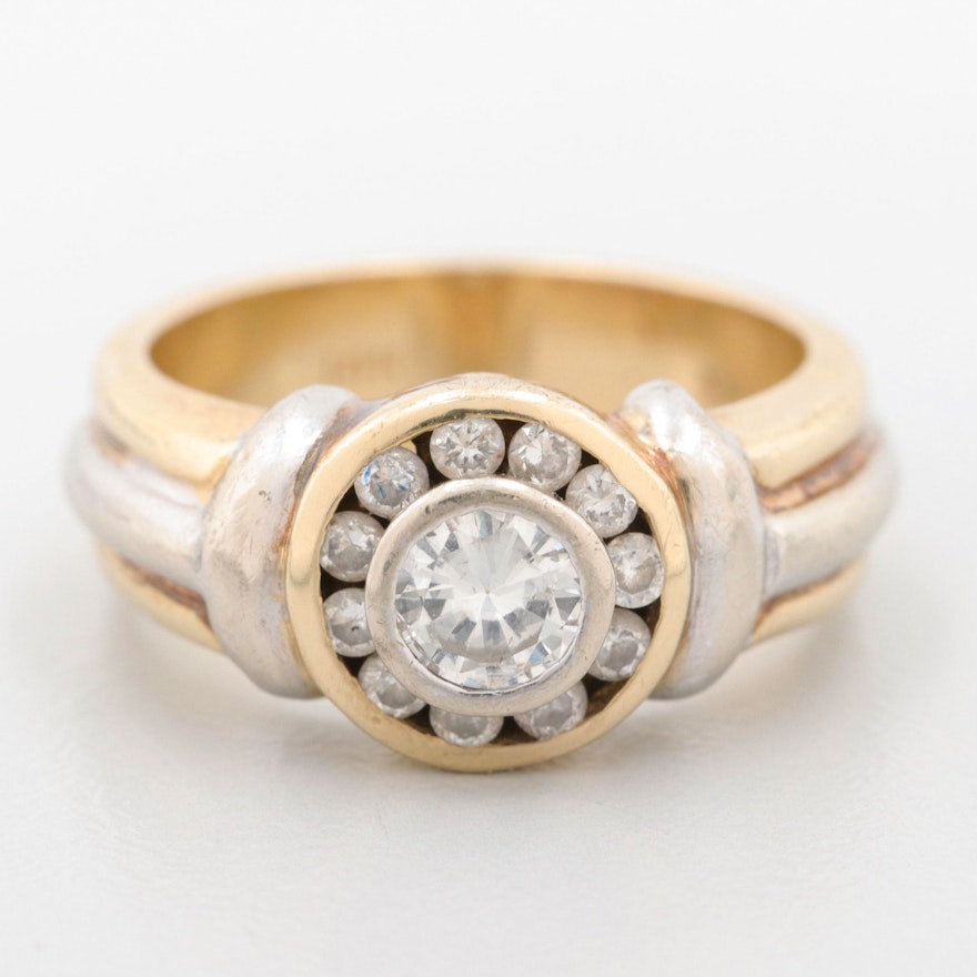 14K Yellow Gold Diamond Ring with White Gold Accents