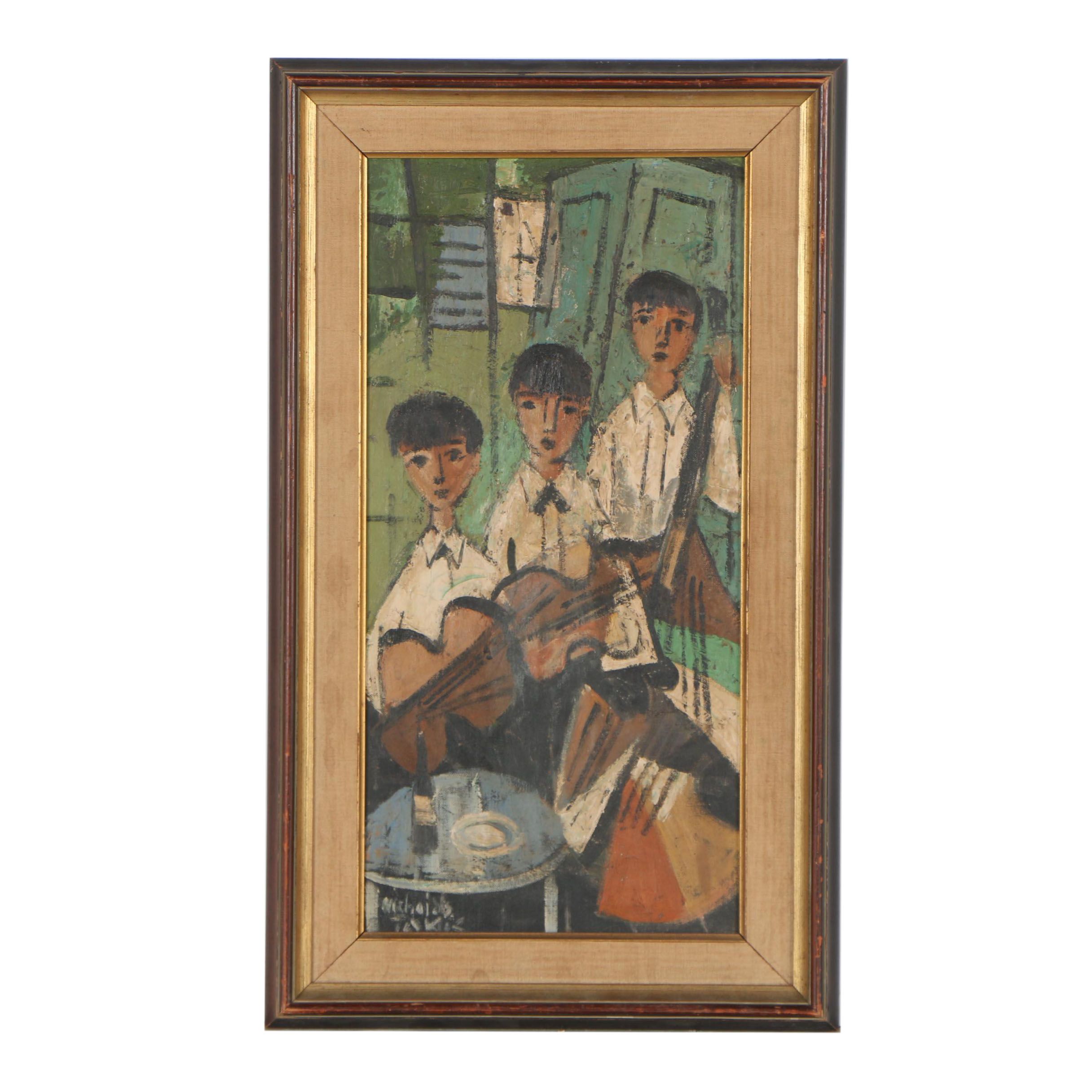 Nicholas Takis Oil Painting of Three Young Musicians