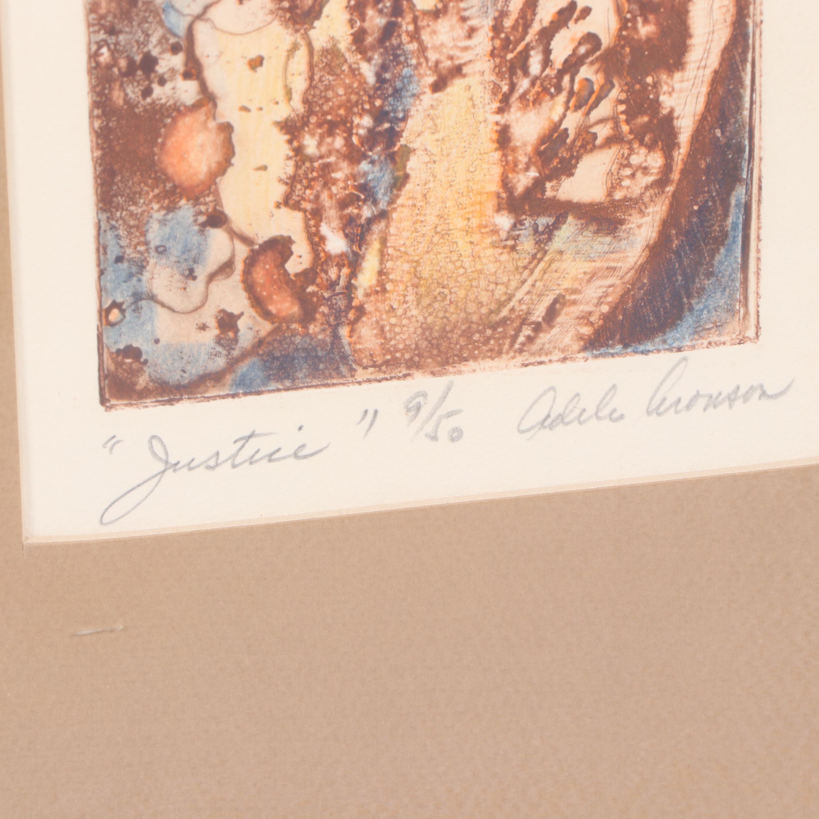 Adele Soll Aronson Etching with Aquatint "In Search of..." and "Justice"