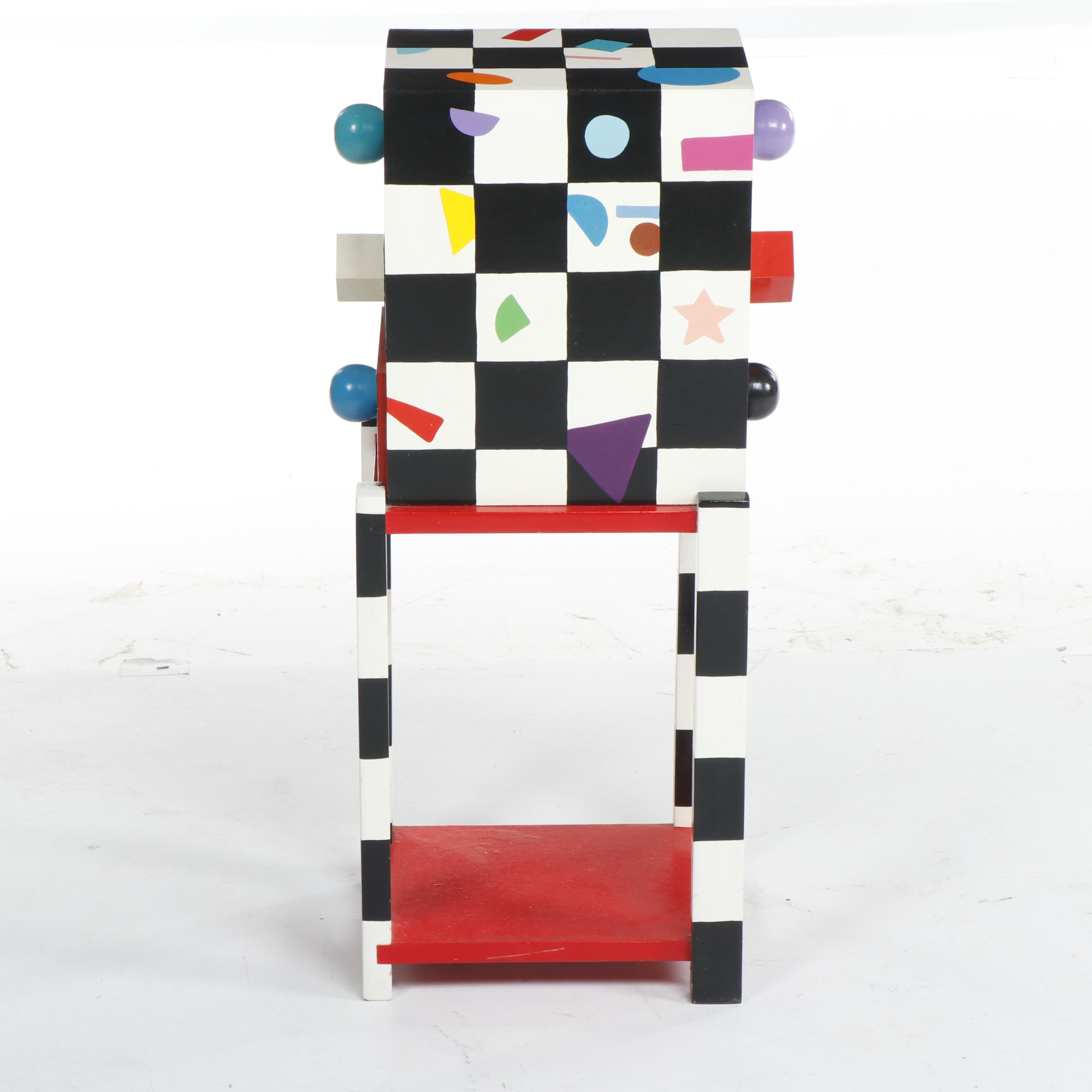 Memphis Style Colorful Painted Geometric Shape Side Table With Drawers, C. 1980s
