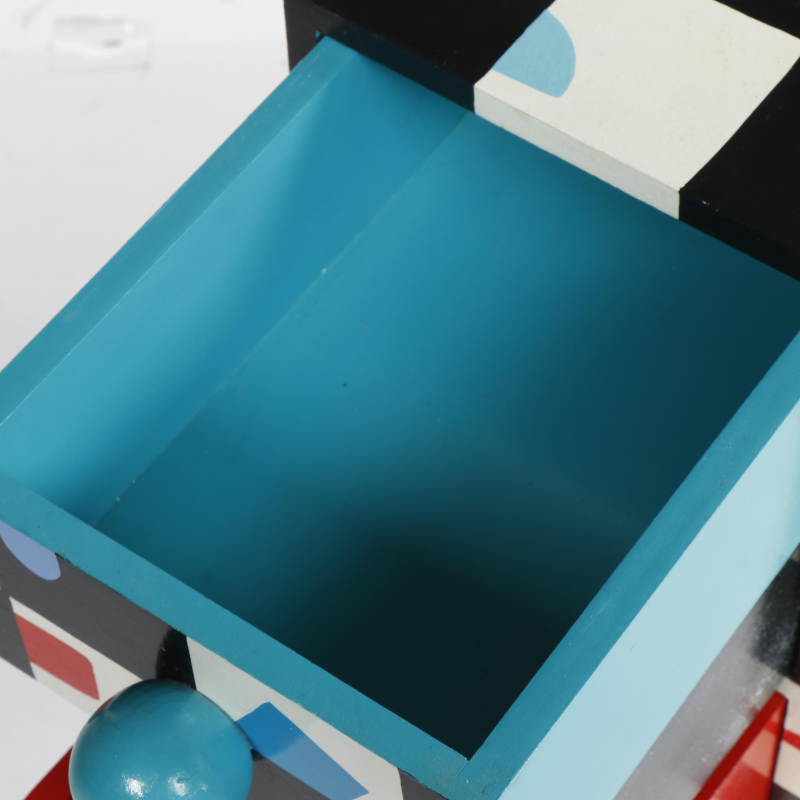 Memphis Style Colorful Painted Geometric Shape Side Table With Drawers, C. 1980s