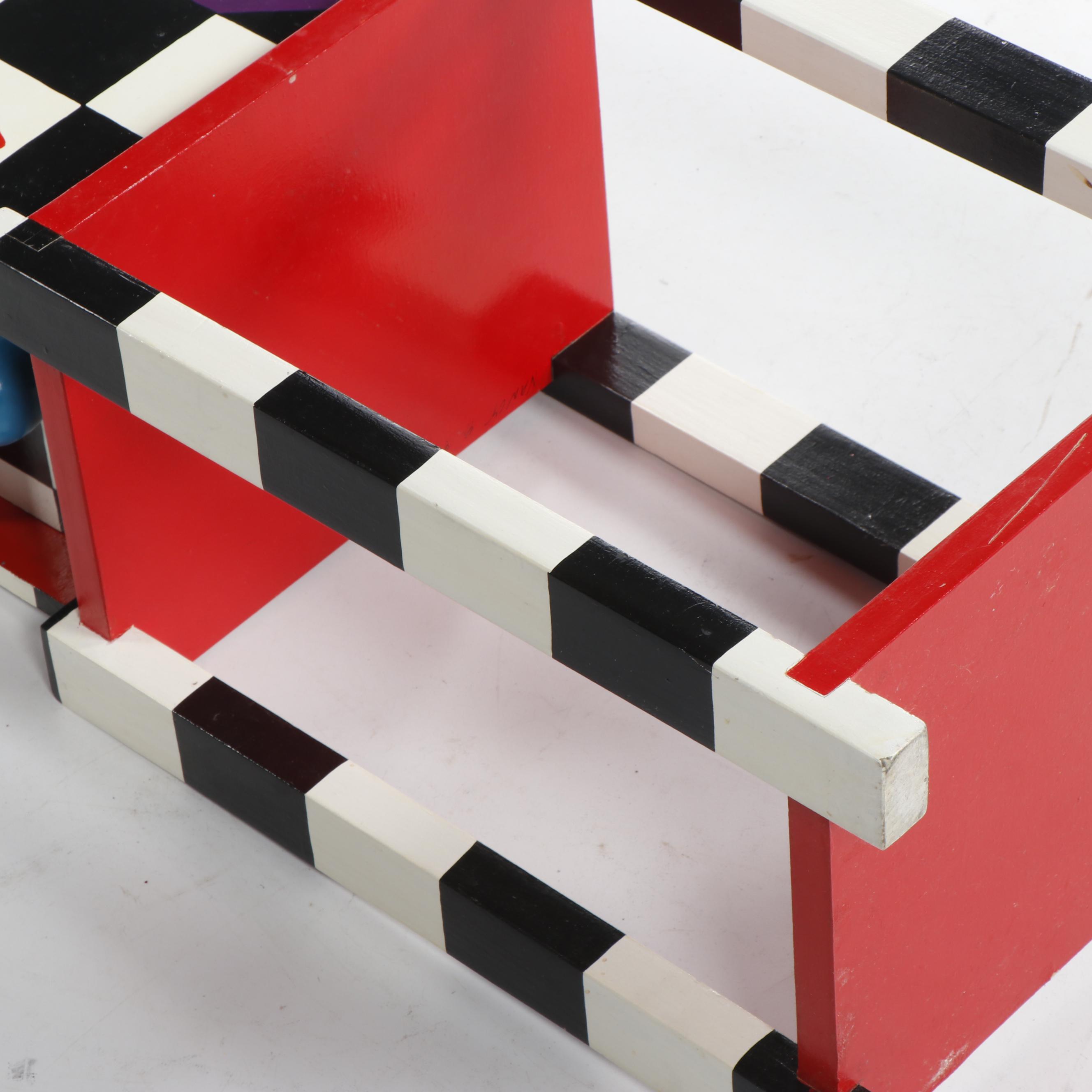 Memphis Style Colorful Painted Geometric Shape Side Table With Drawers, C. 1980s