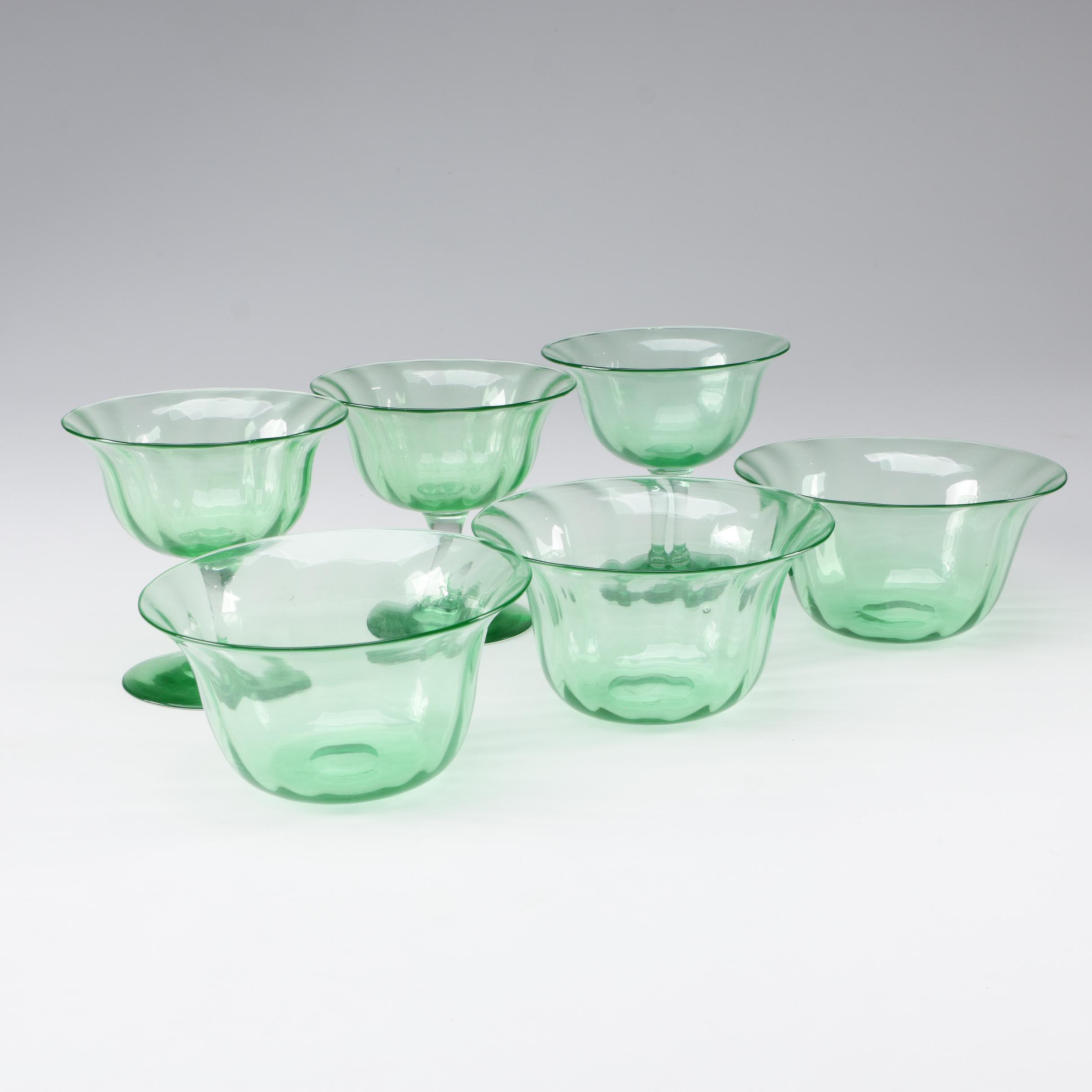 Steuben Pomona Green Art Glass Sherbets and Finger Bowls, Early 20th Century