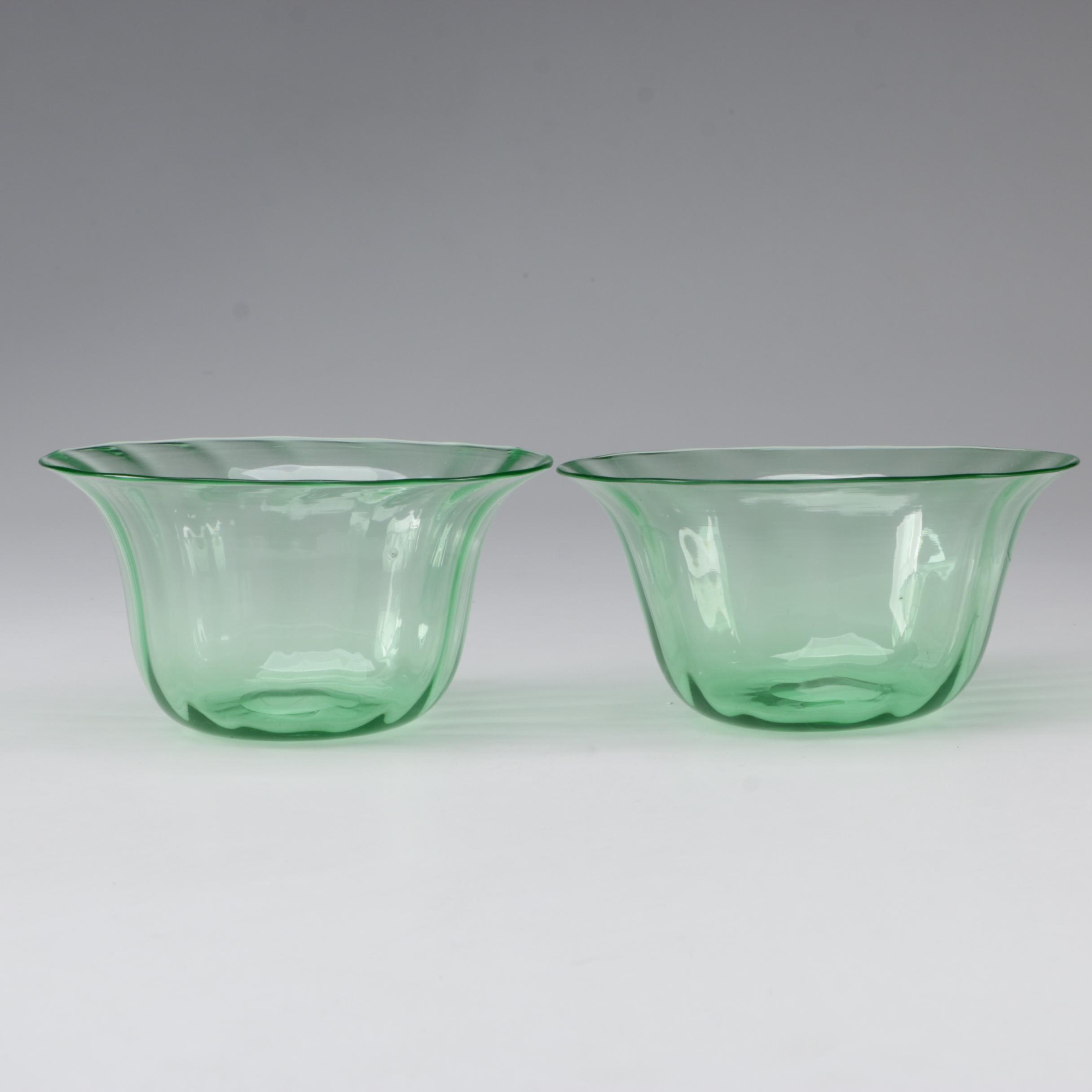 Steuben Pomona Green Art Glass Sherbets and Finger Bowls, Early 20th Century