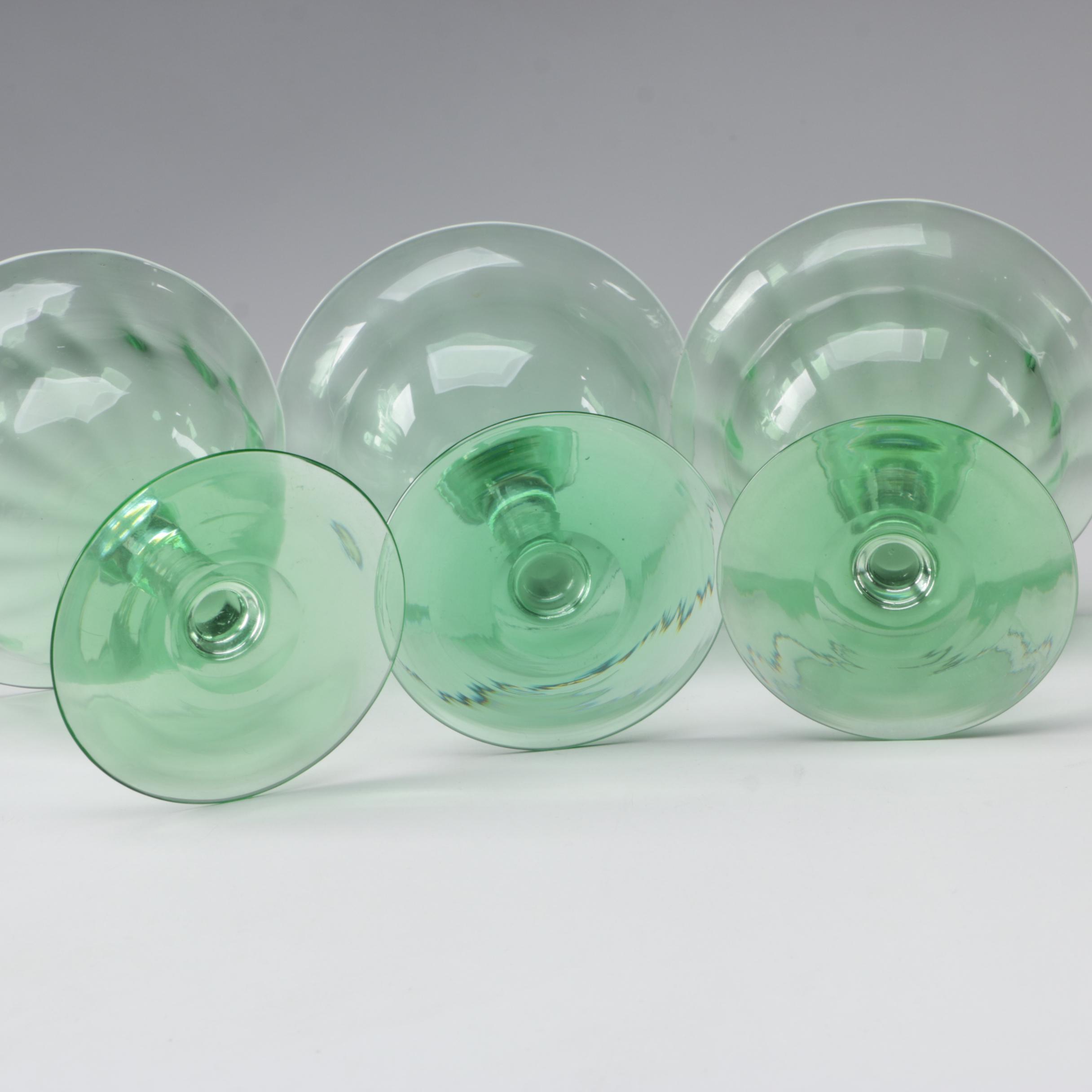 Steuben Pomona Green Art Glass Sherbets and Finger Bowls, Early 20th Century