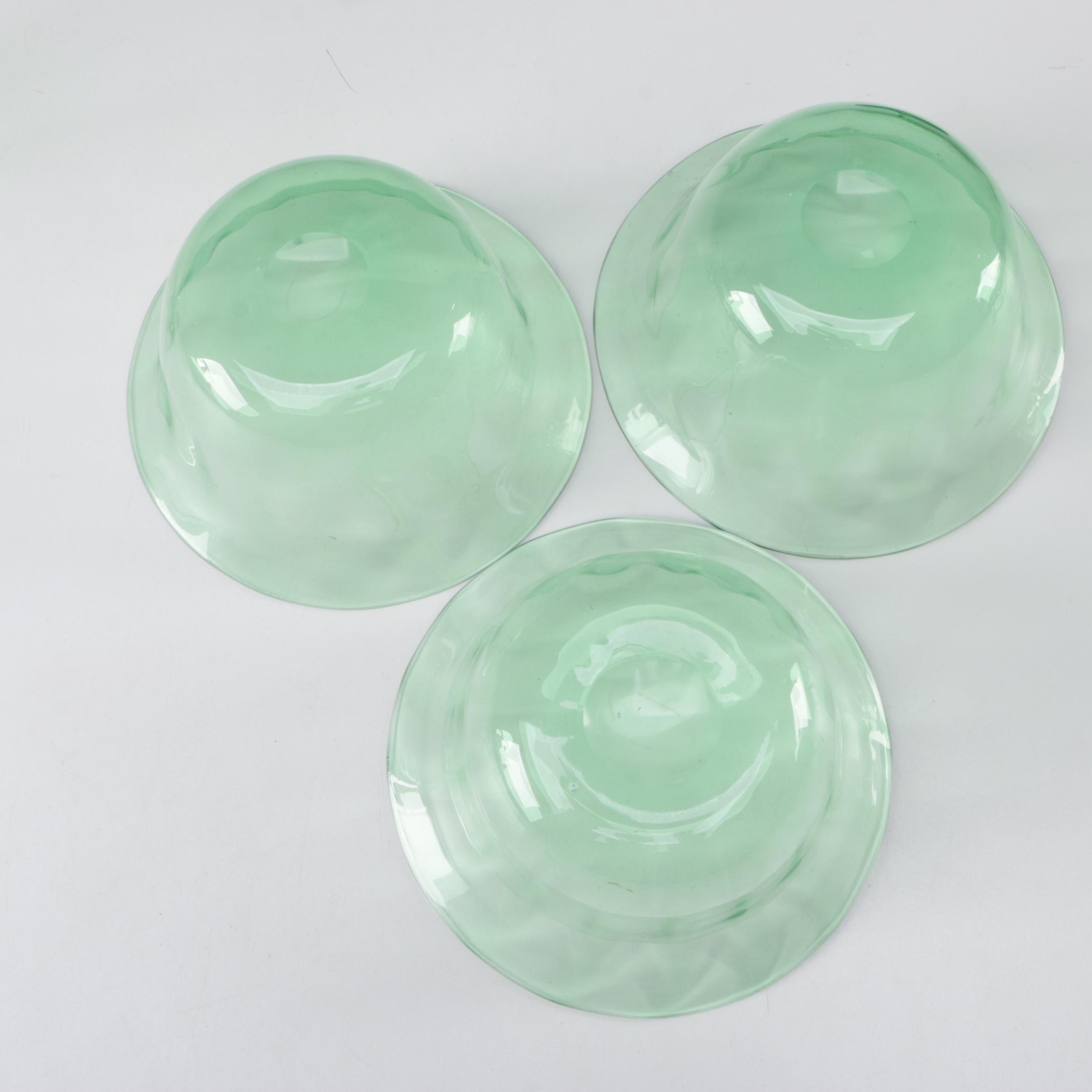 Steuben Pomona Green Art Glass Sherbets and Finger Bowls, Early 20th Century