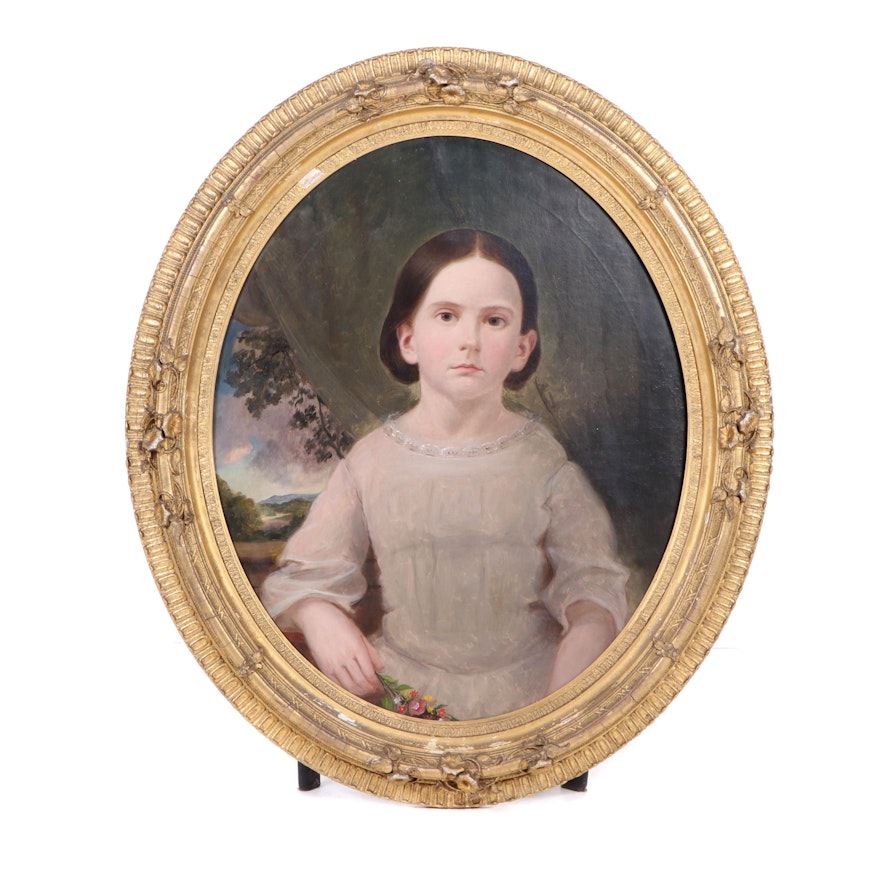 Late 19th Century Oil Portrait of a Young Girl