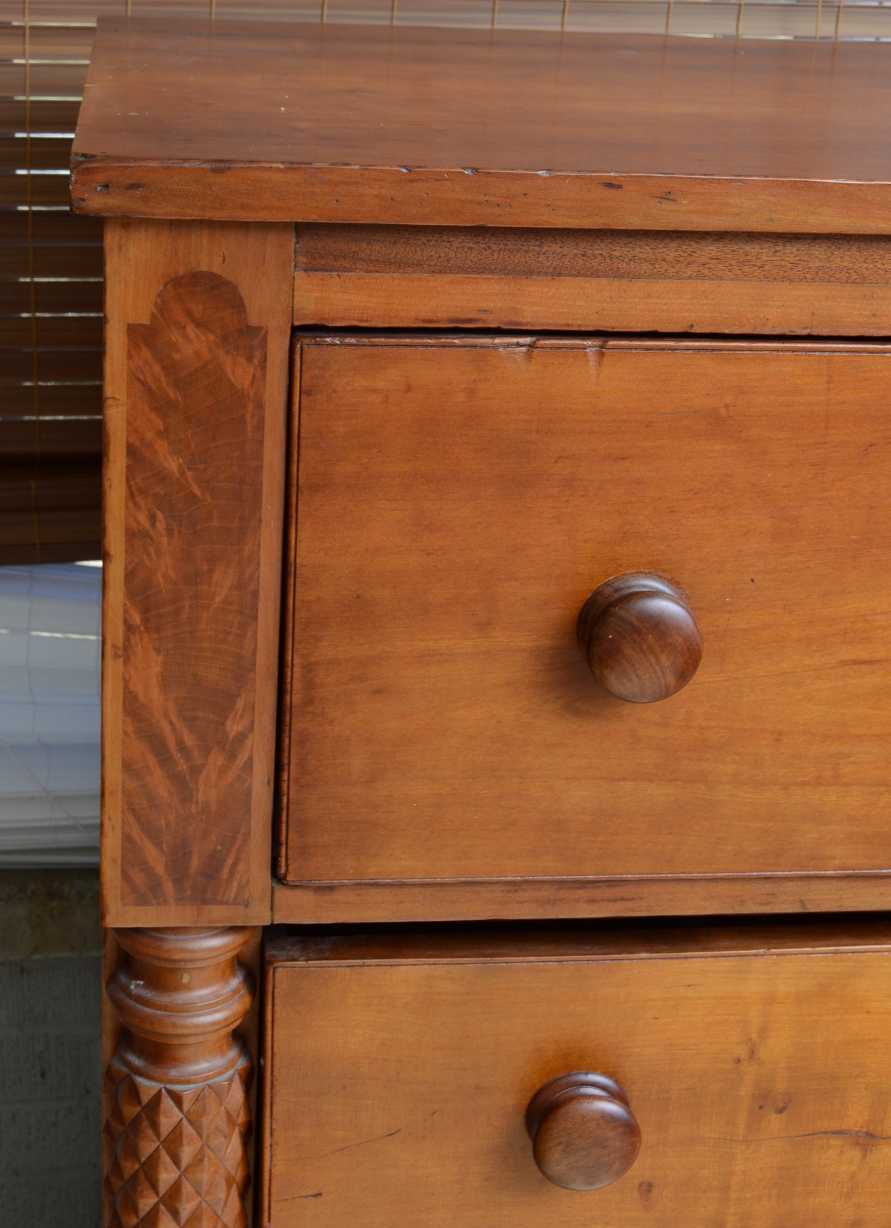 American Empire Maple and Inlaid Mahogany Chest of Drawers, Early to Mid 19th C.