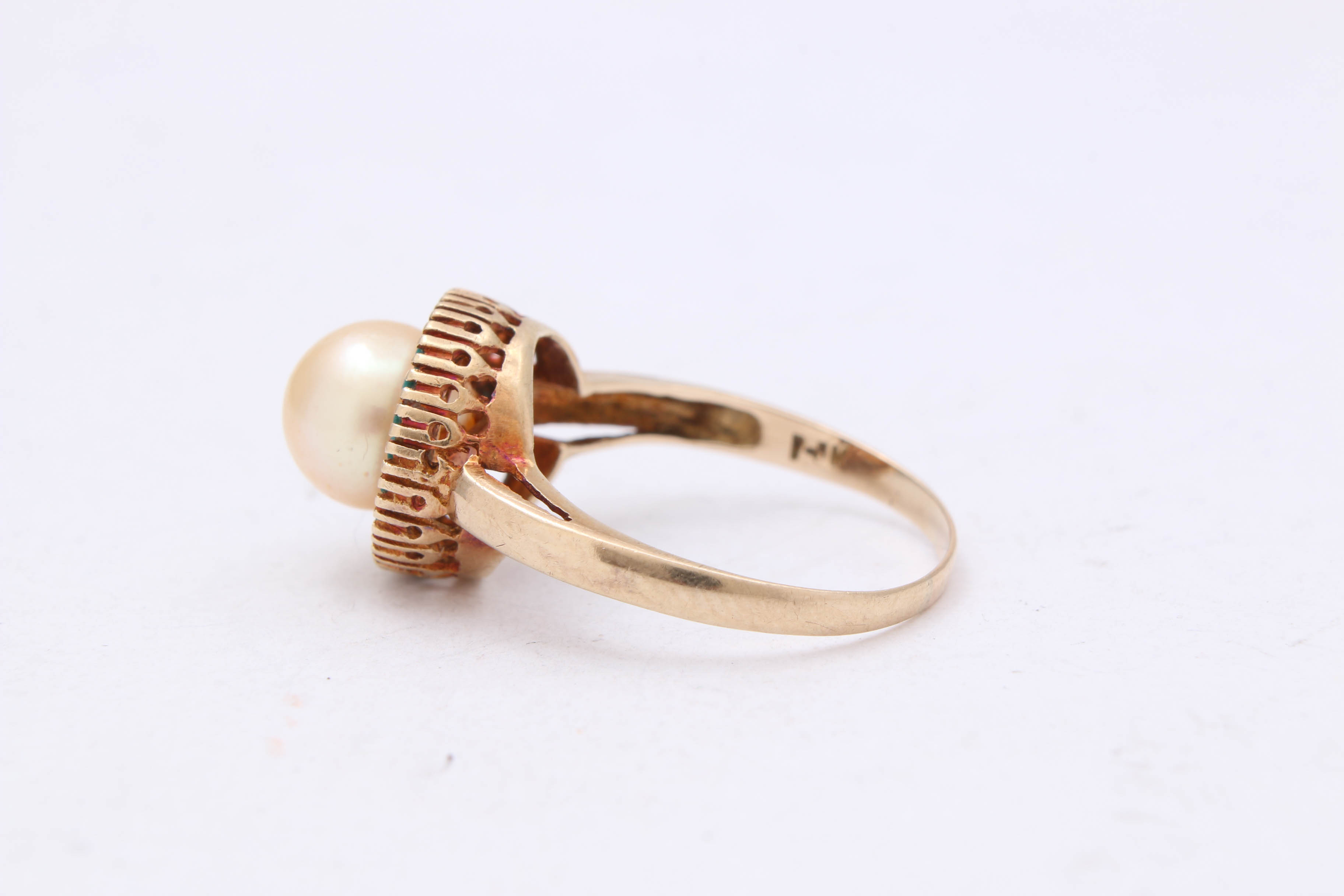 14K Yellow Gold Pearl and Turquoise Ring