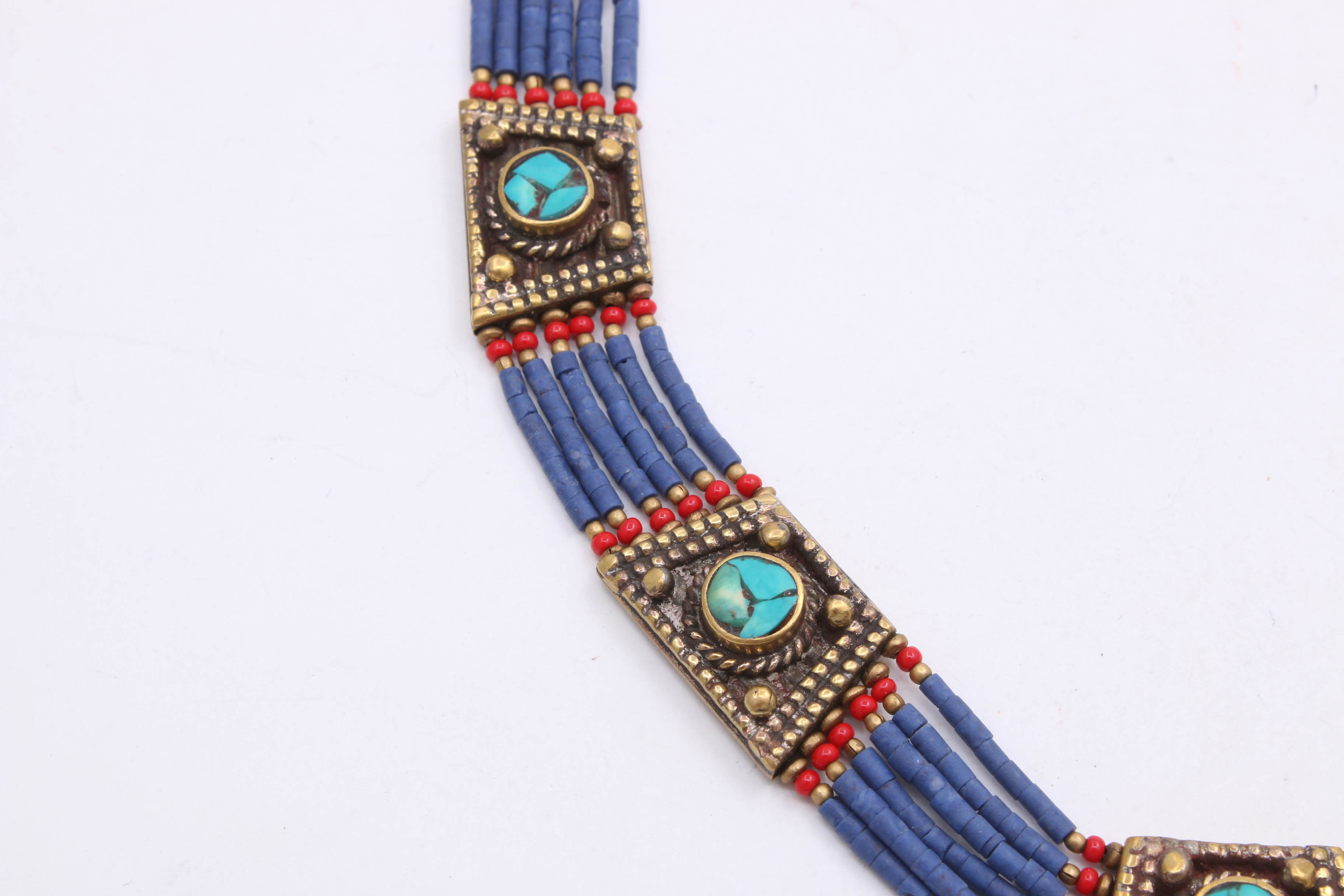Vintage Gold Tone Turquoise Inlay Panel Necklace