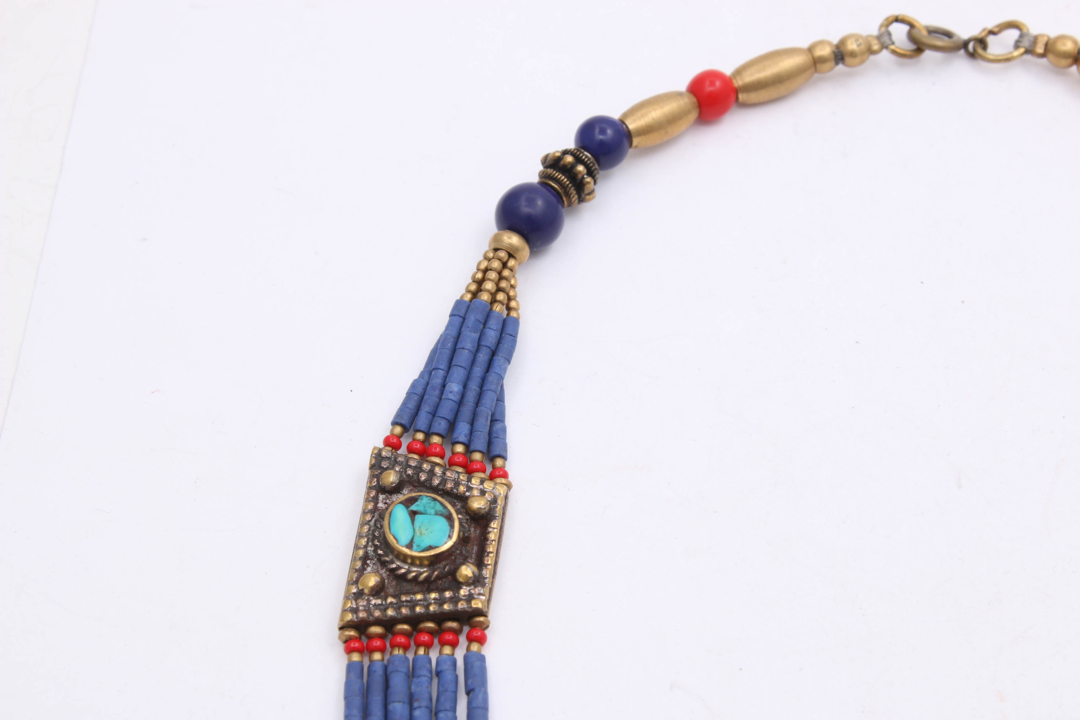 Vintage Gold Tone Turquoise Inlay Panel Necklace