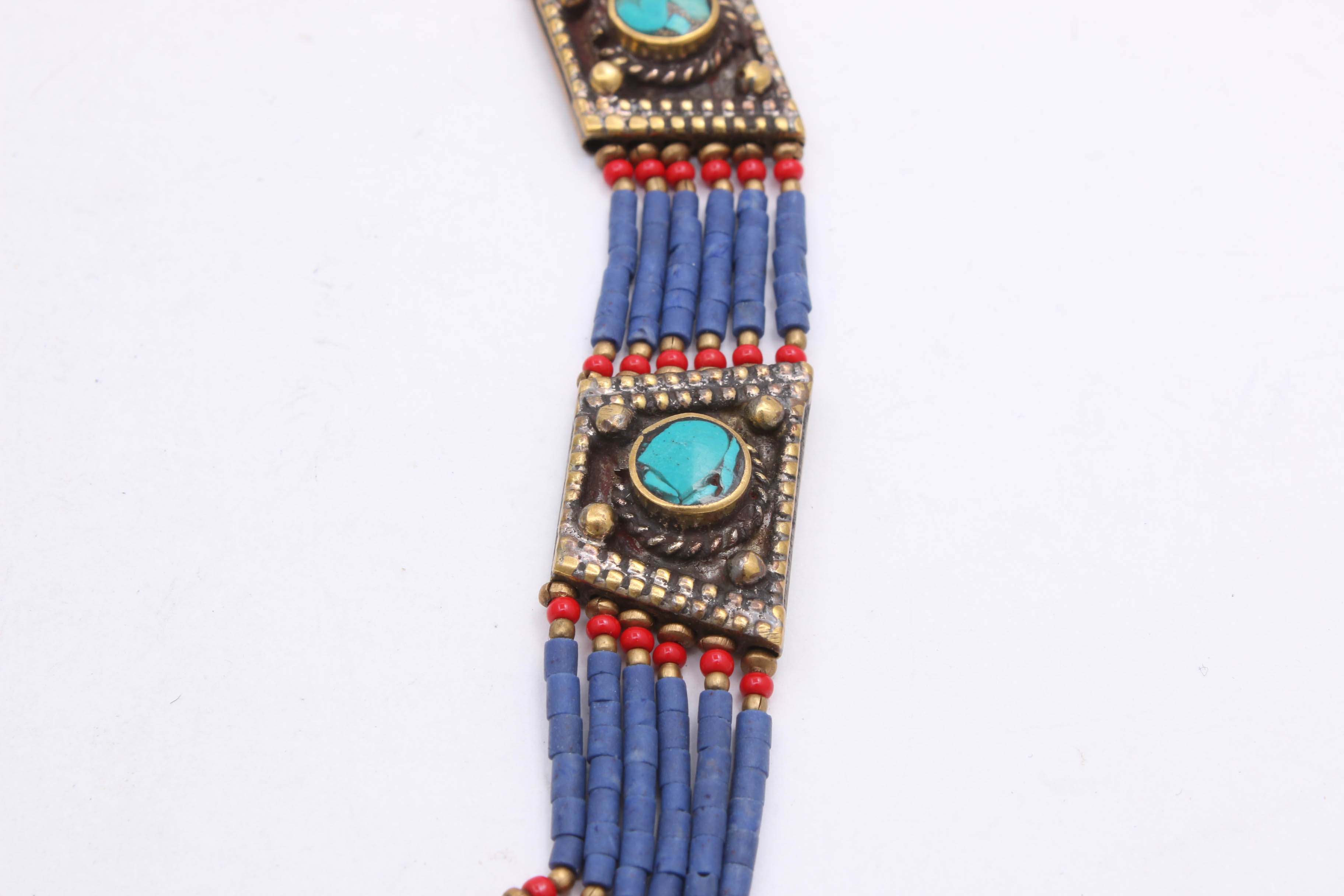 Vintage Gold Tone Turquoise Inlay Panel Necklace