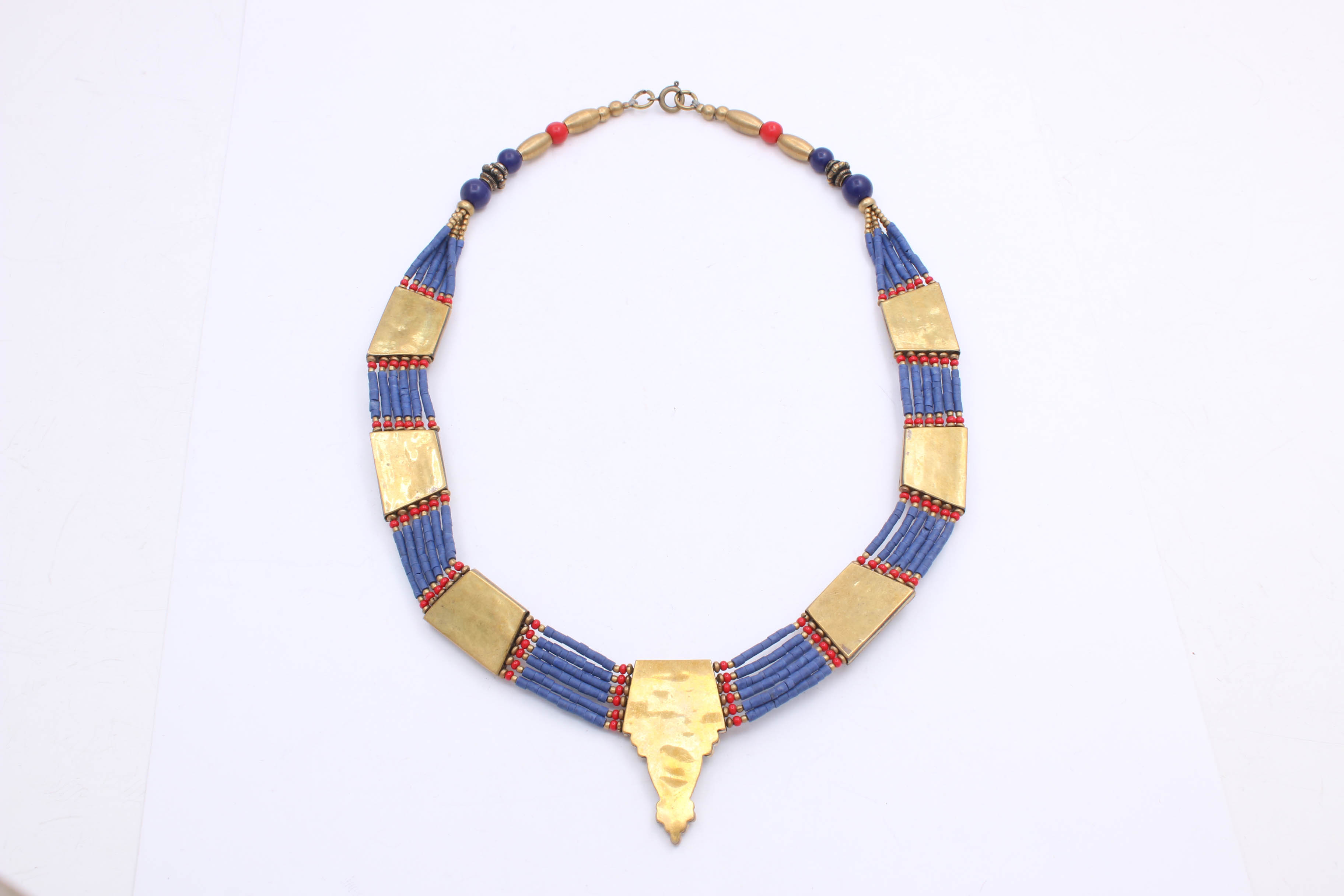 Vintage Gold Tone Turquoise Inlay Panel Necklace