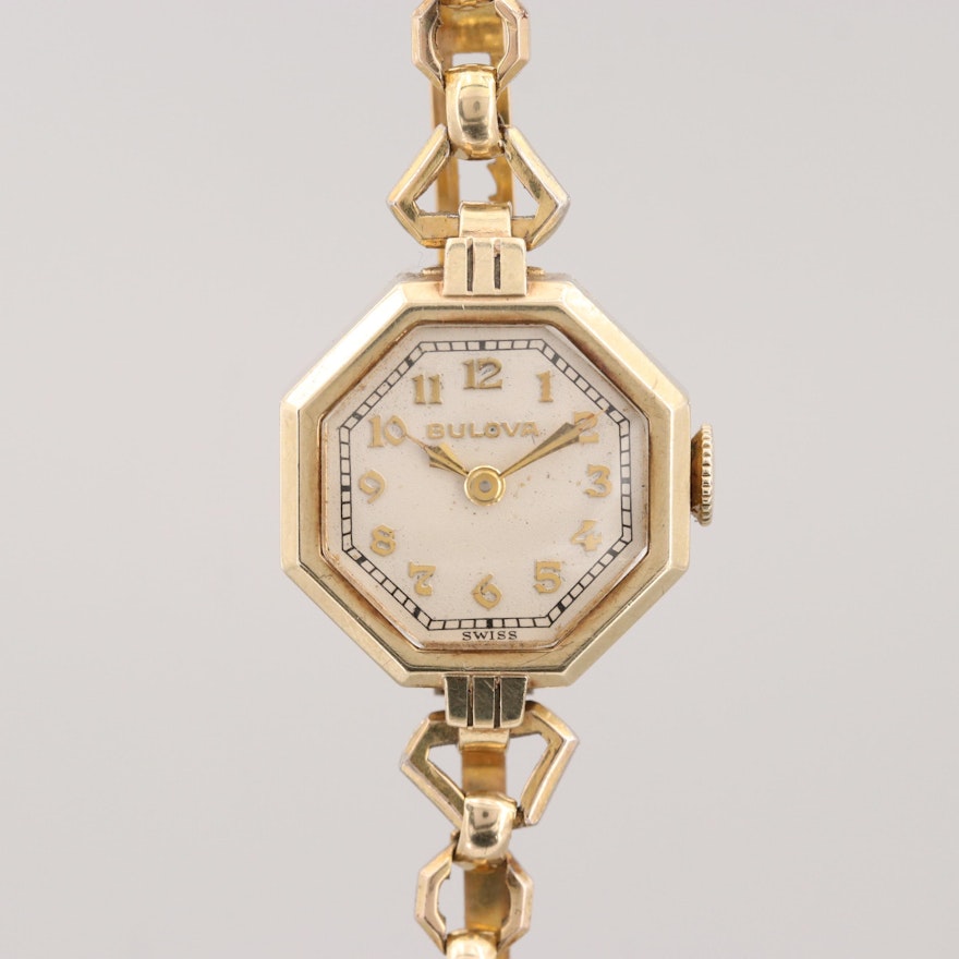 Vintage Bulova Rolled Gold Stem Wind Wristwatch