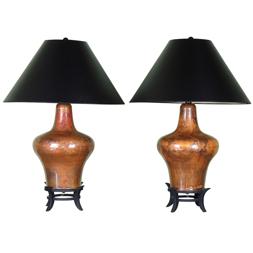 Large Frederick Cooper Metal Table Lamps with Shades