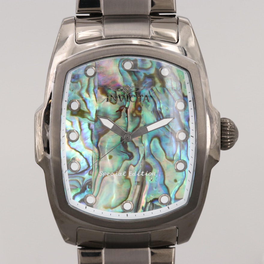 Invicta Lupah Special Edition Stainless Steel Quartz and Abalone Dial Wristwatch