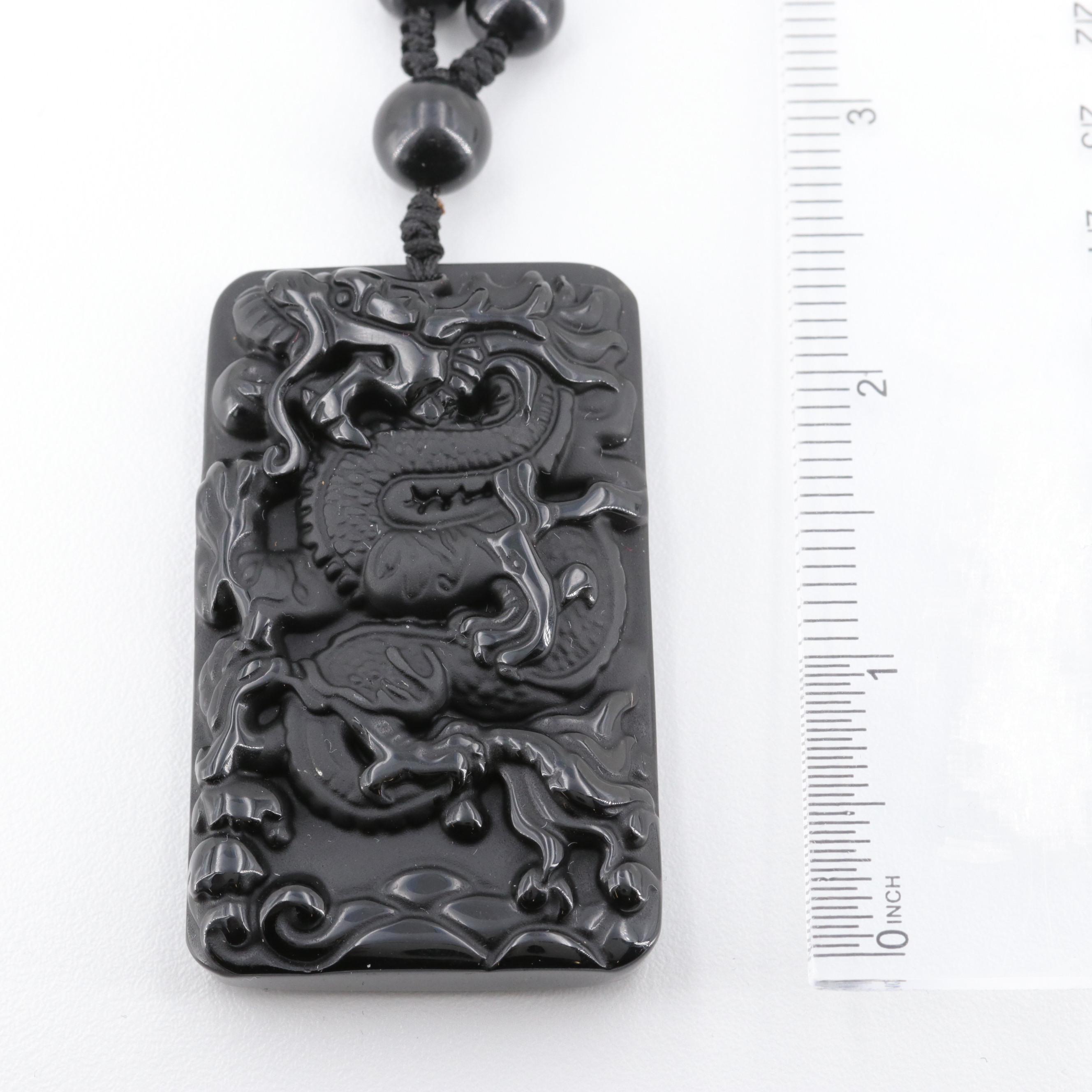 Black Onyx Asian Style Dragon Pendant Necklace