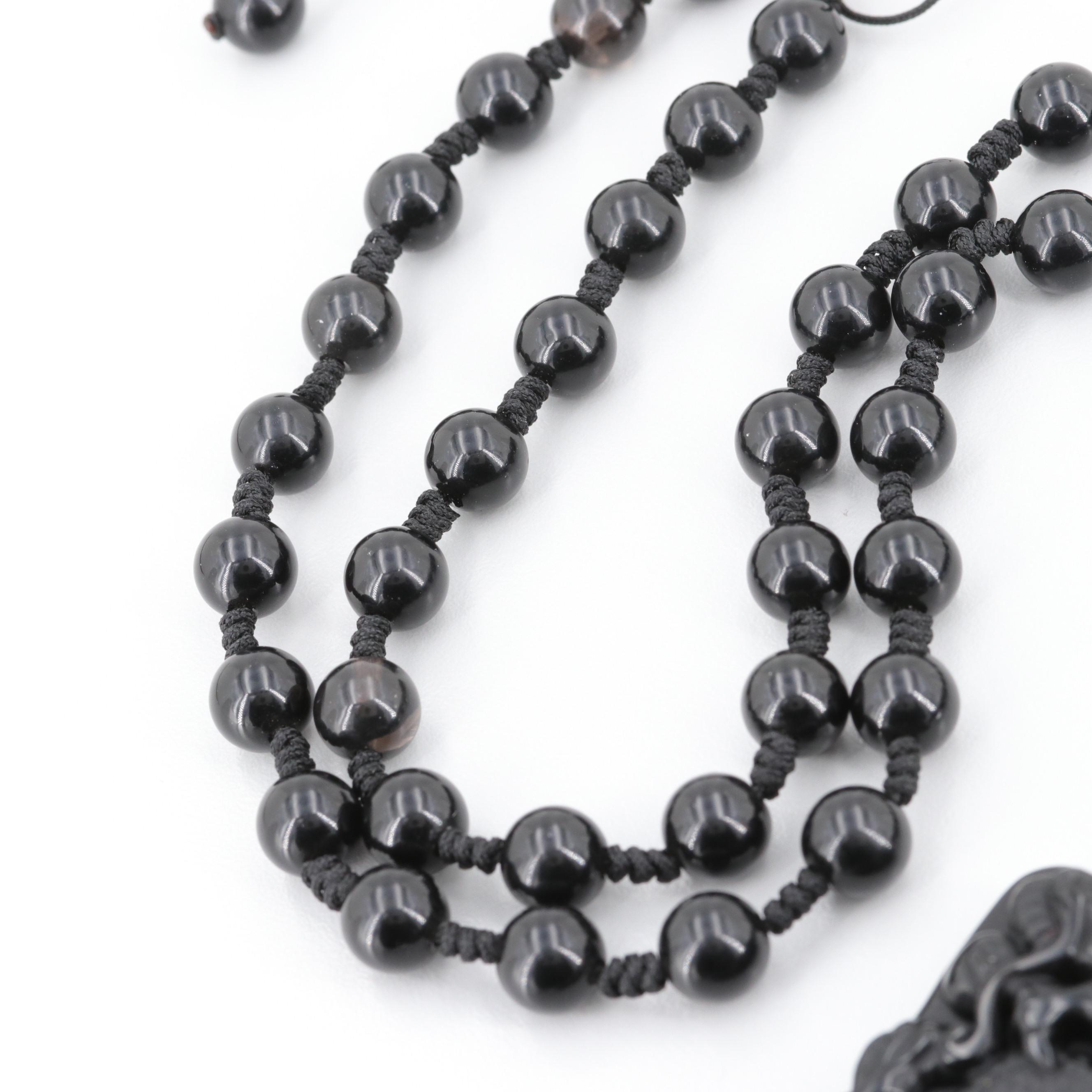 Black Onyx Asian Style Dragon Pendant Necklace