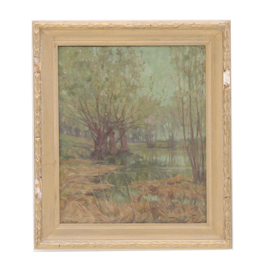 George Agnew Reid 1922 Oil Painting "The Pond"