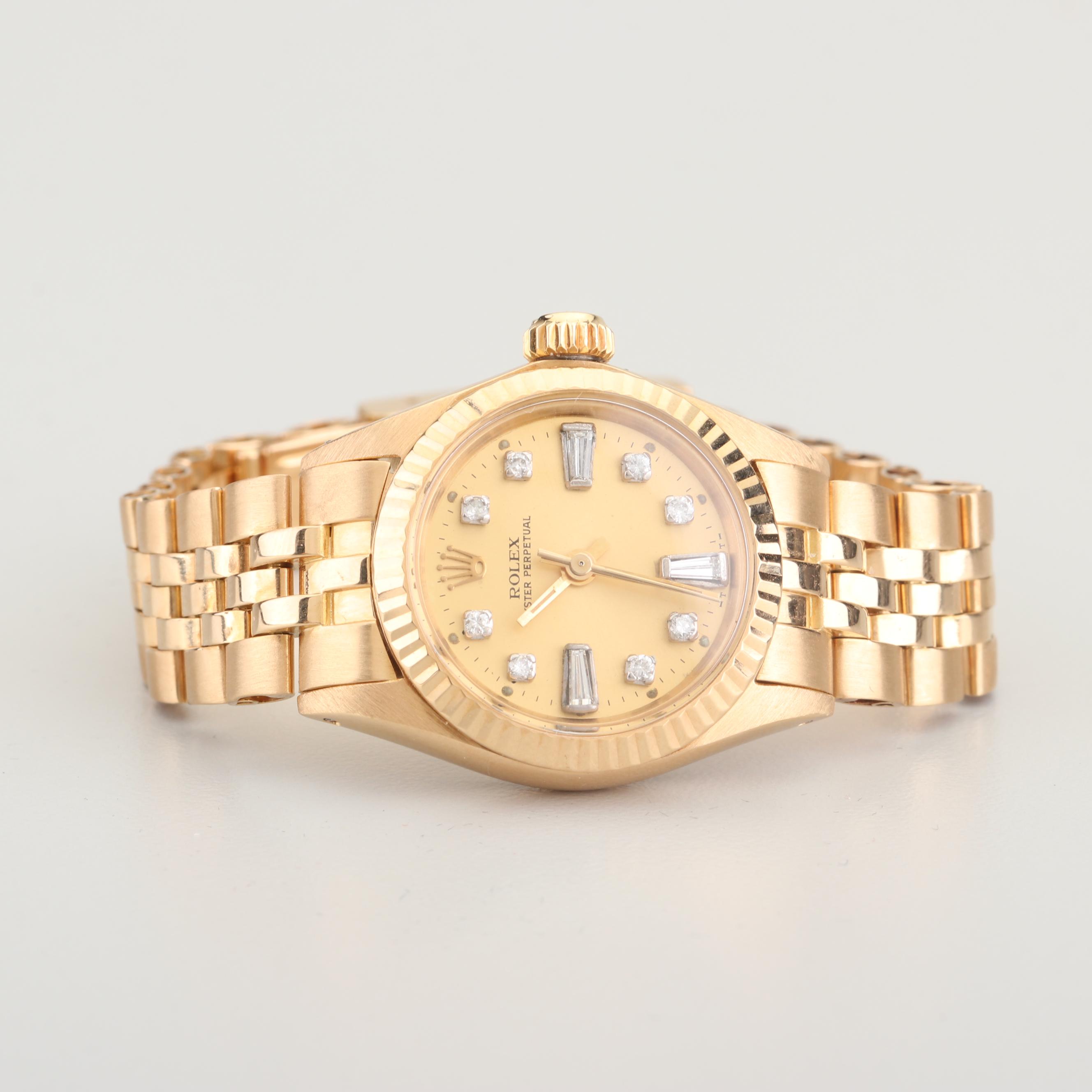 Rolex 18K Yellow Gold Oyster Perpetual Diamond Watch