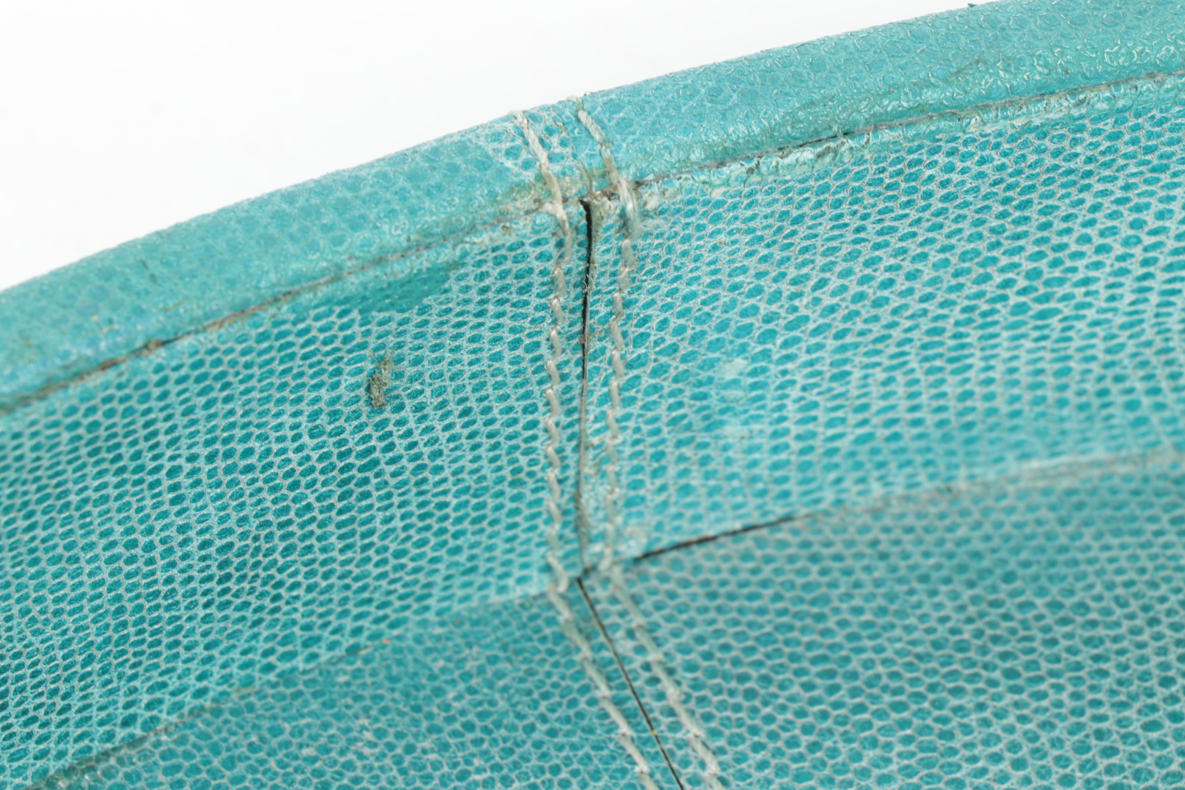 Aqua Blue Shagreen Leather Wrapped Large Serving Tray