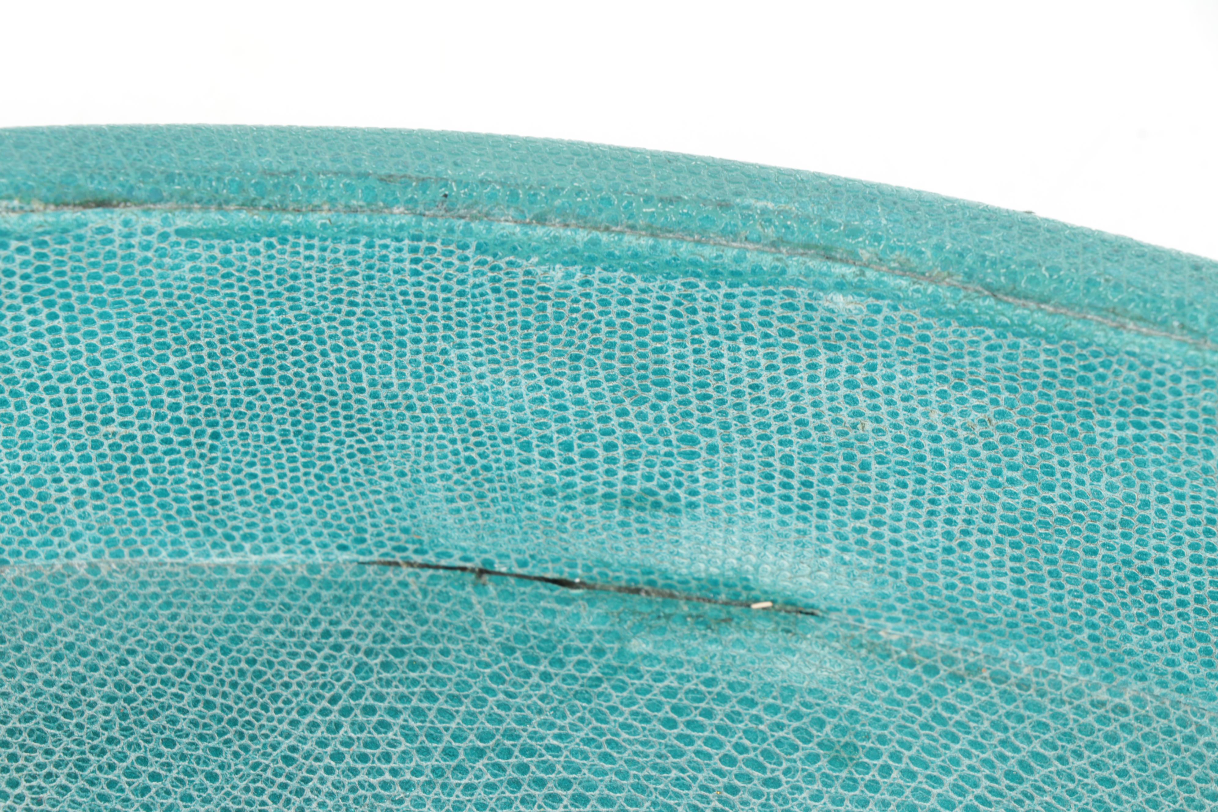 Aqua Blue Shagreen Leather Wrapped Large Serving Tray