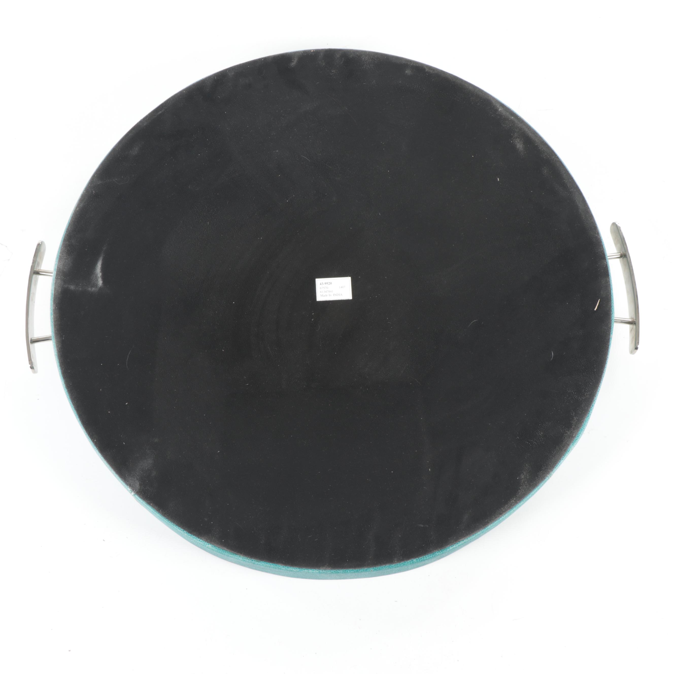 Aqua Blue Shagreen Leather Wrapped Large Serving Tray